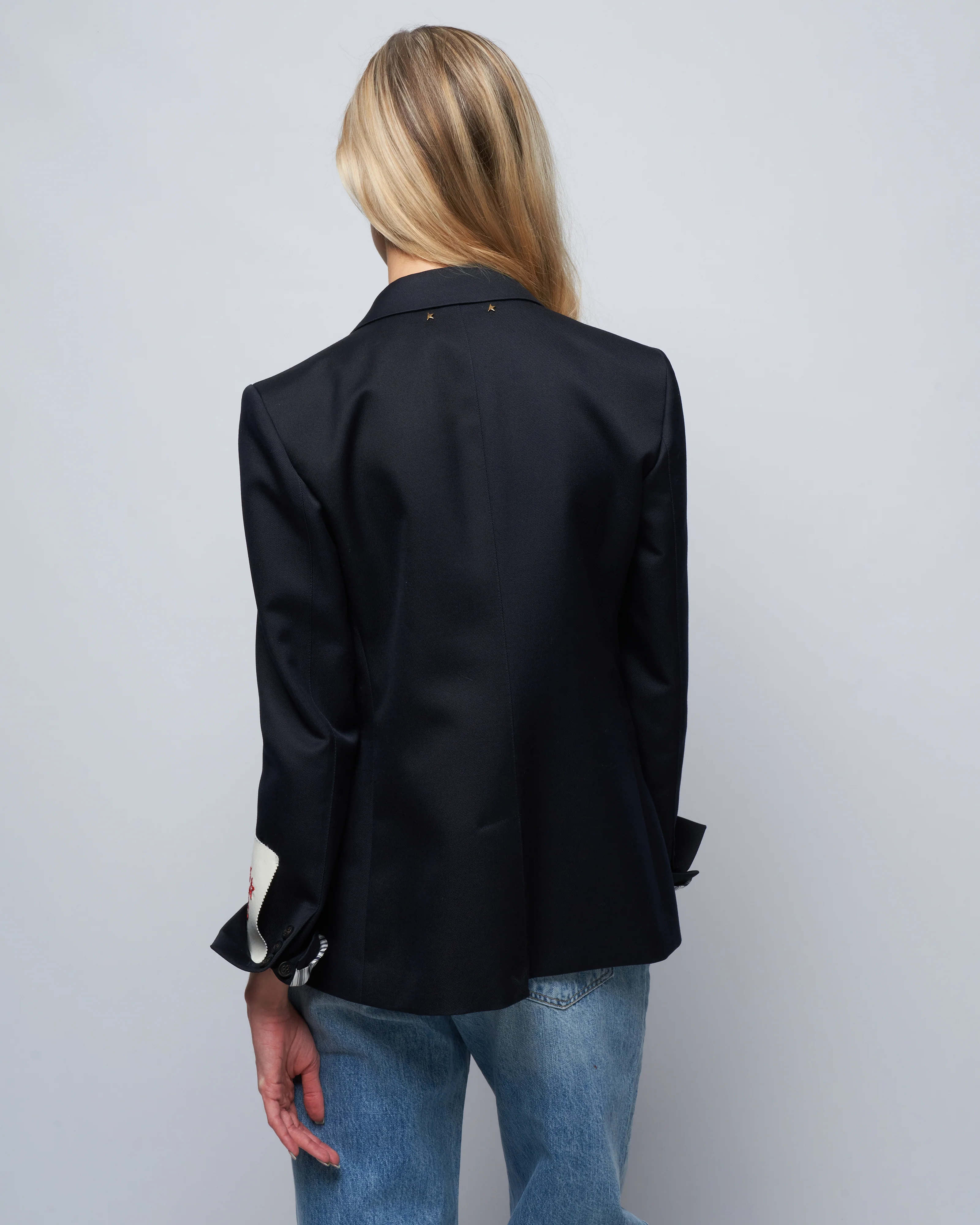 golden single breasted blazer - dark blue - Image 4