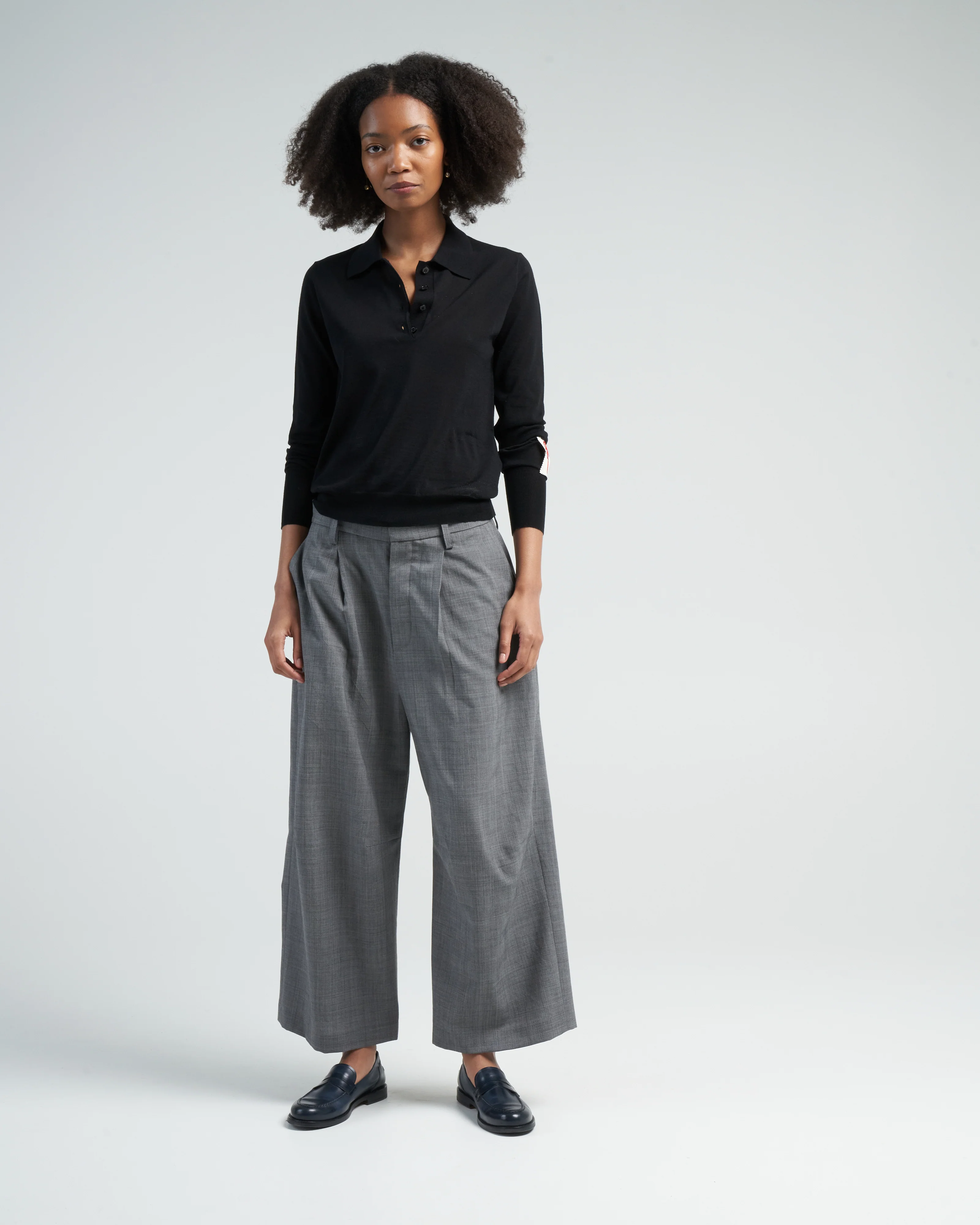 golden virgin wool knit polo - black - Image 2