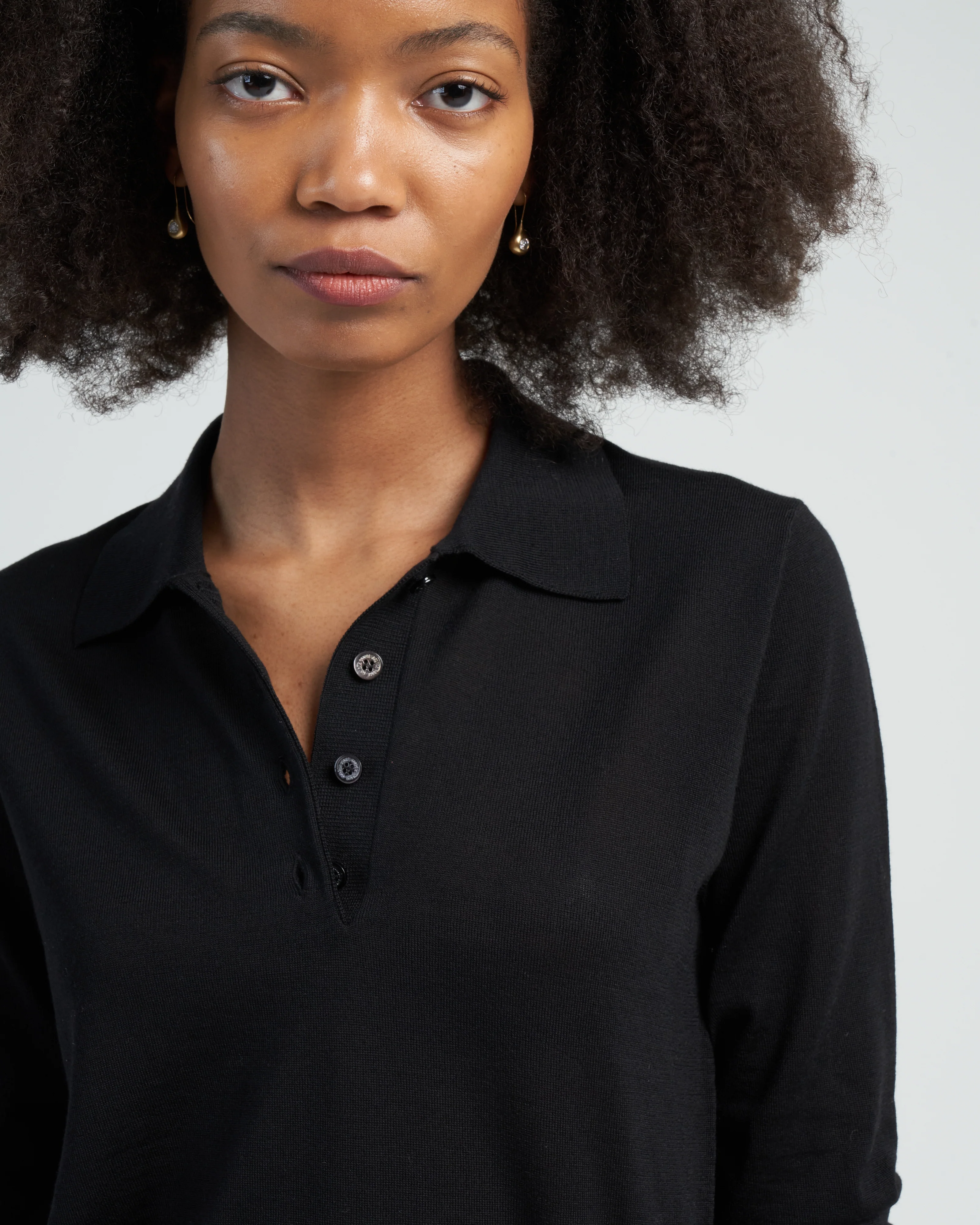 golden virgin wool knit polo - black - Image 5