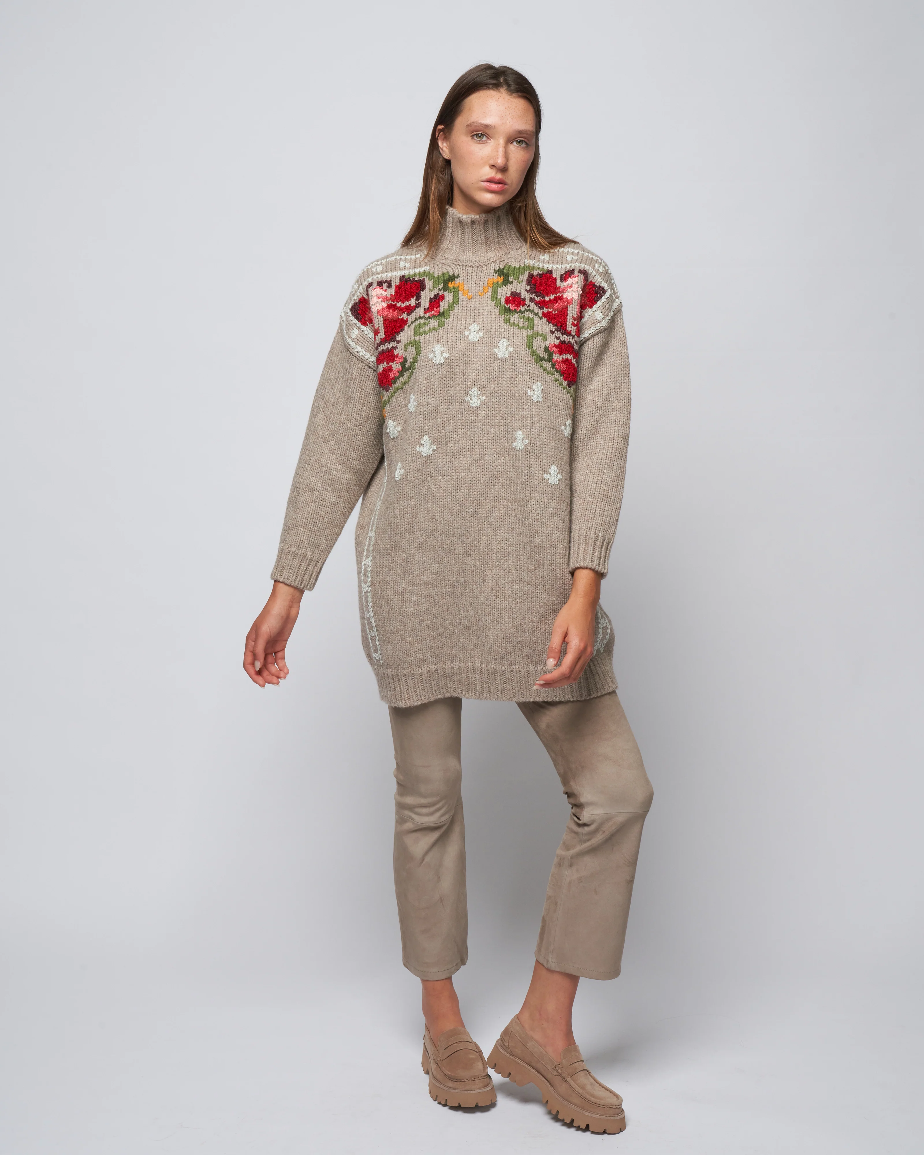 journey knit high neck mini dress - melange beige - Image 2