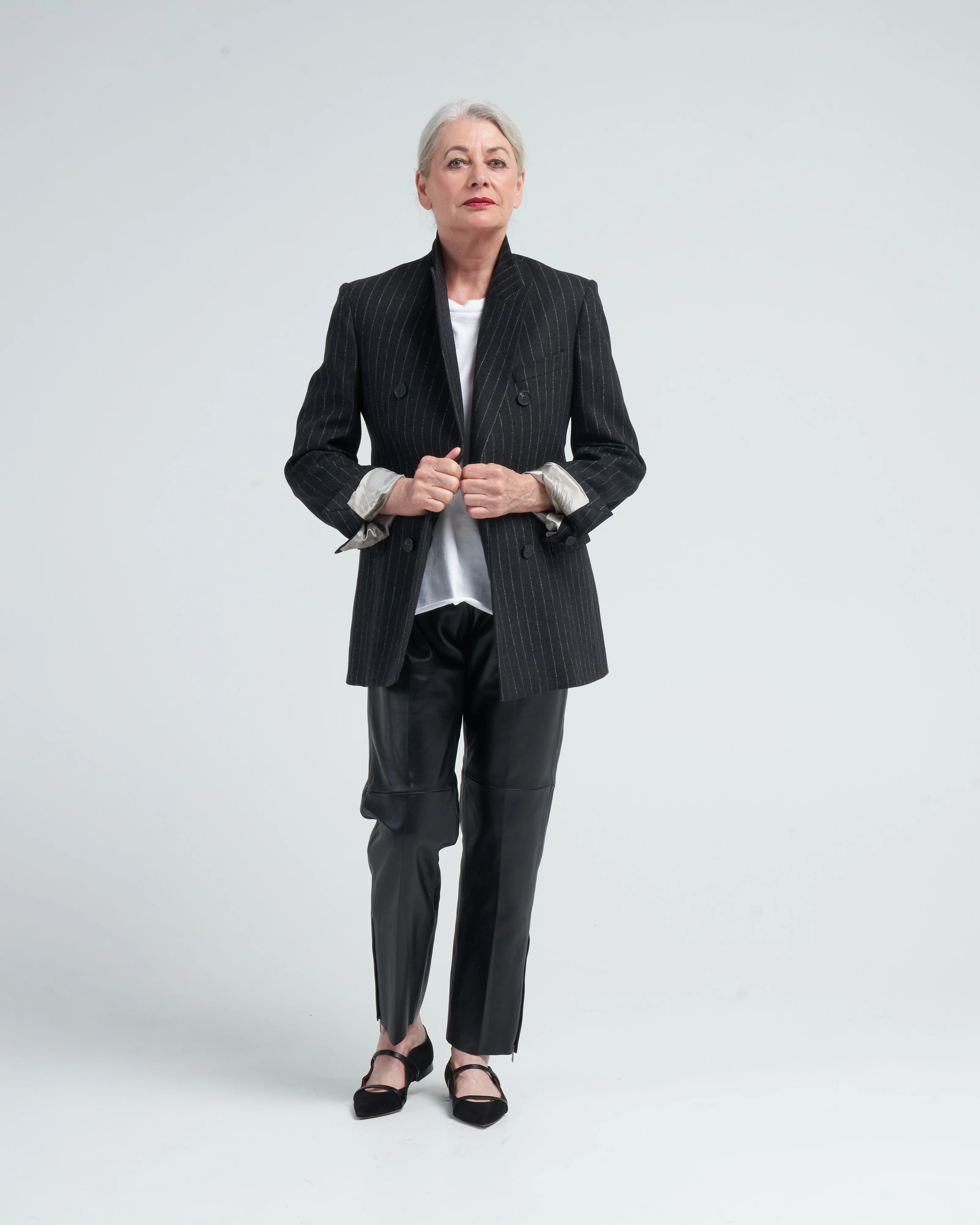 journey blazer double-breasted blend virgin wool flannel pinstripes - Image 2