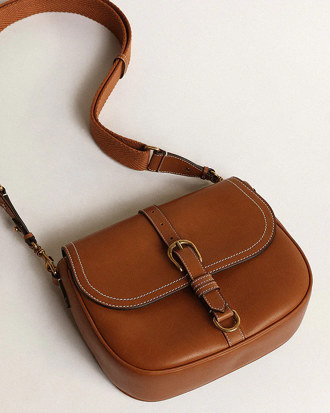 medium sally bag in smooth calfskin leather - nougat - Image 2