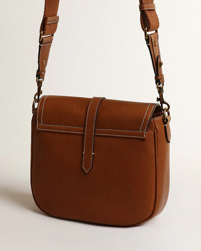 medium sally bag in smooth calfskin leather - nougat - Image 3