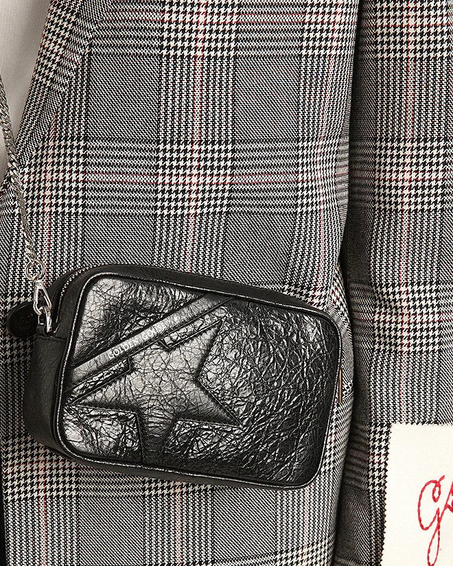 mini star bag in wrinkled calf leather - black - Image 2