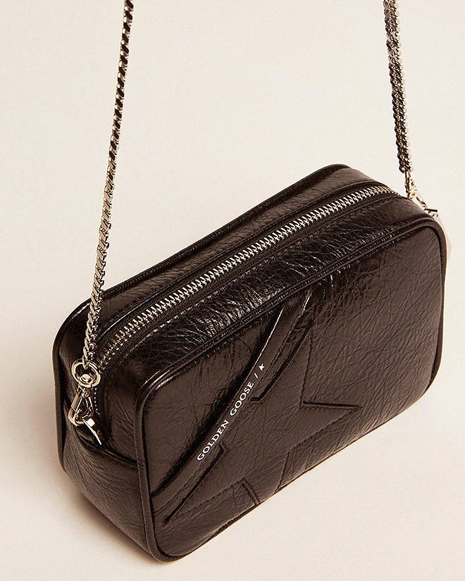 mini star bag in wrinkled calf leather - black - Image 3