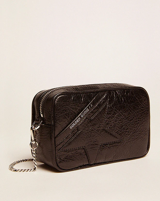 mini star bag in wrinkled calf leather - black - Image 4