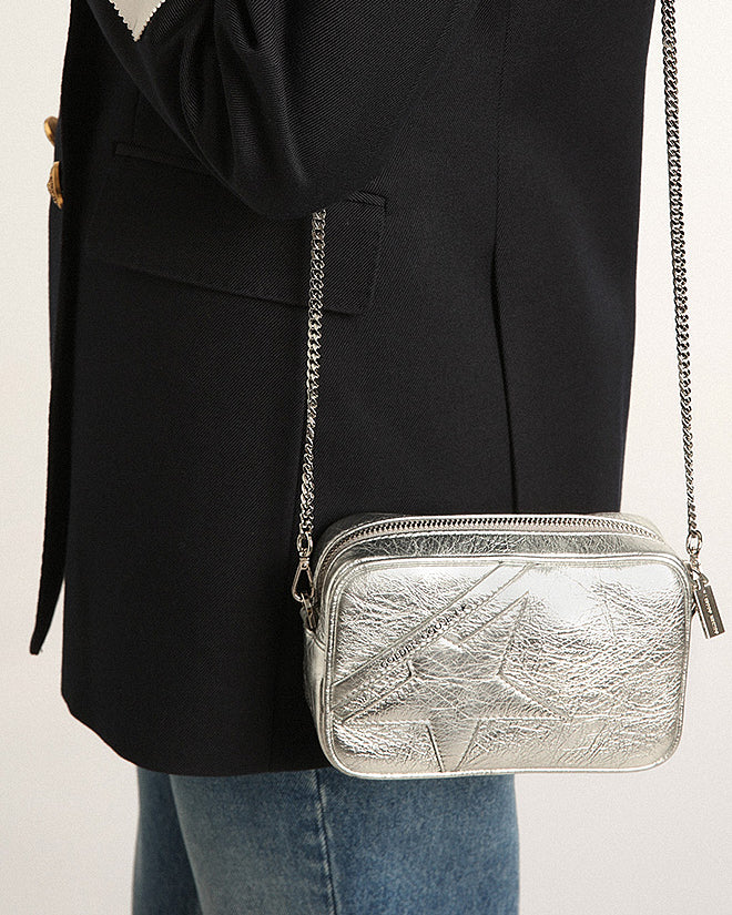 mini star bag in wrinkled laminated leather - silver - Image 2