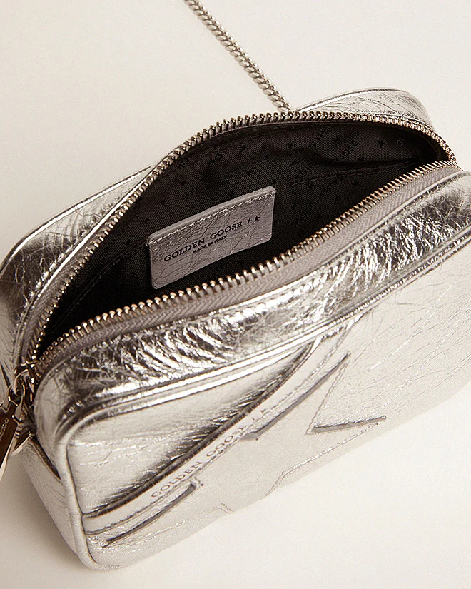 mini star bag in wrinkled laminated leather - silver - Image 4