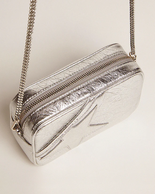 mini star bag in wrinkled laminated leather - silver - Image 5