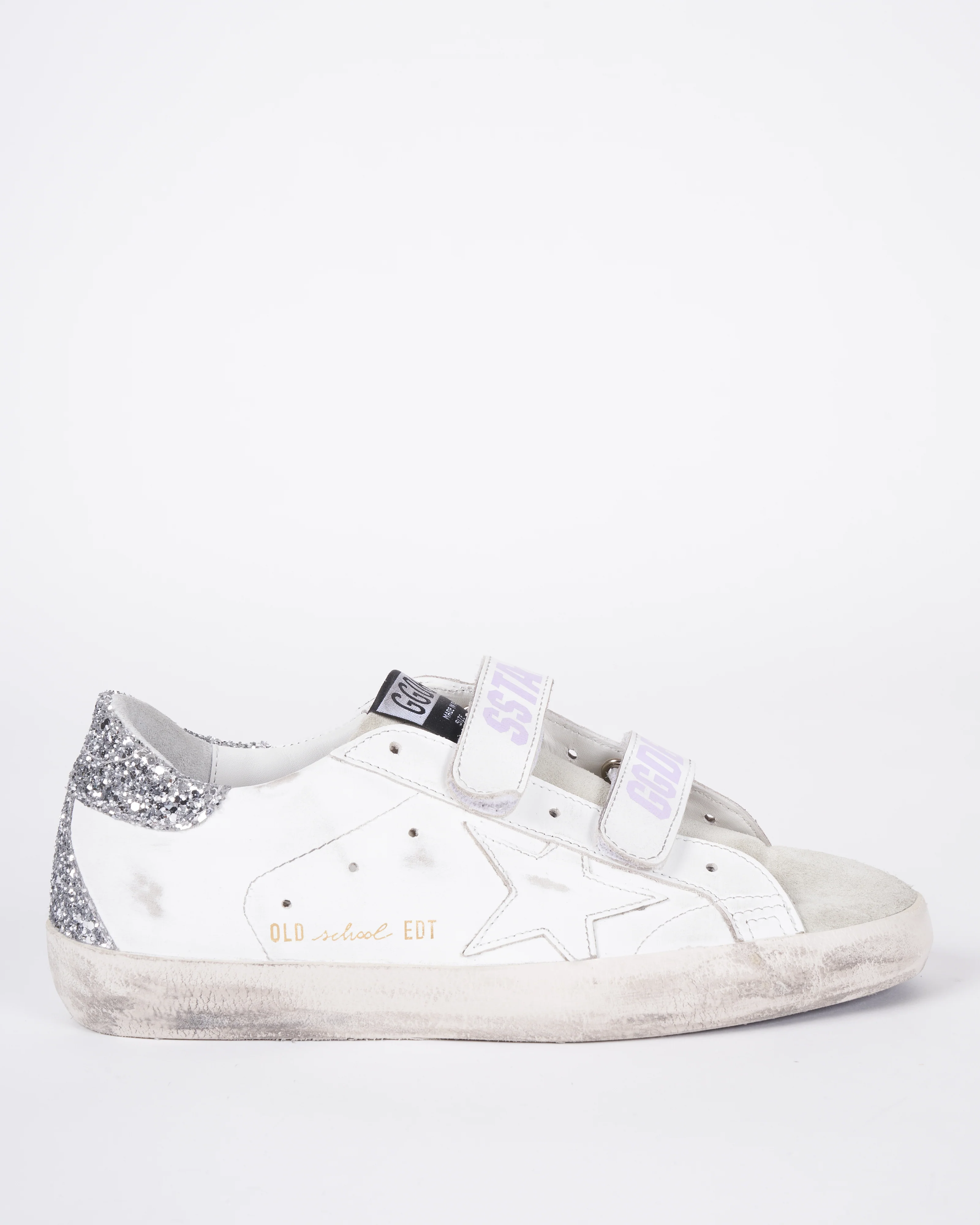 old school leather upper and stripes glitter spur and heel - white/ice/silver 10273 - Image 2