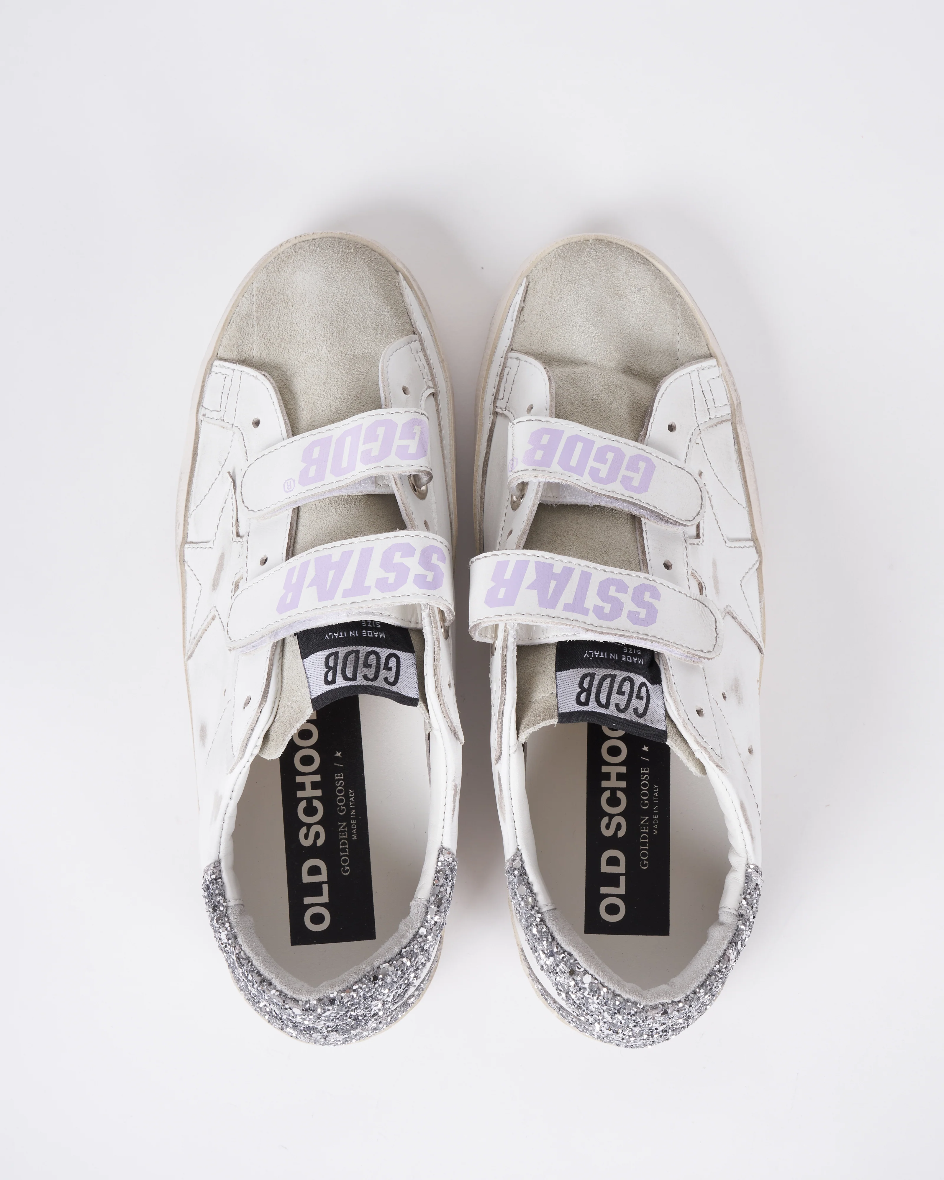 old school leather upper and stripes glitter spur and heel - white/ice/silver 10273 - Image 3