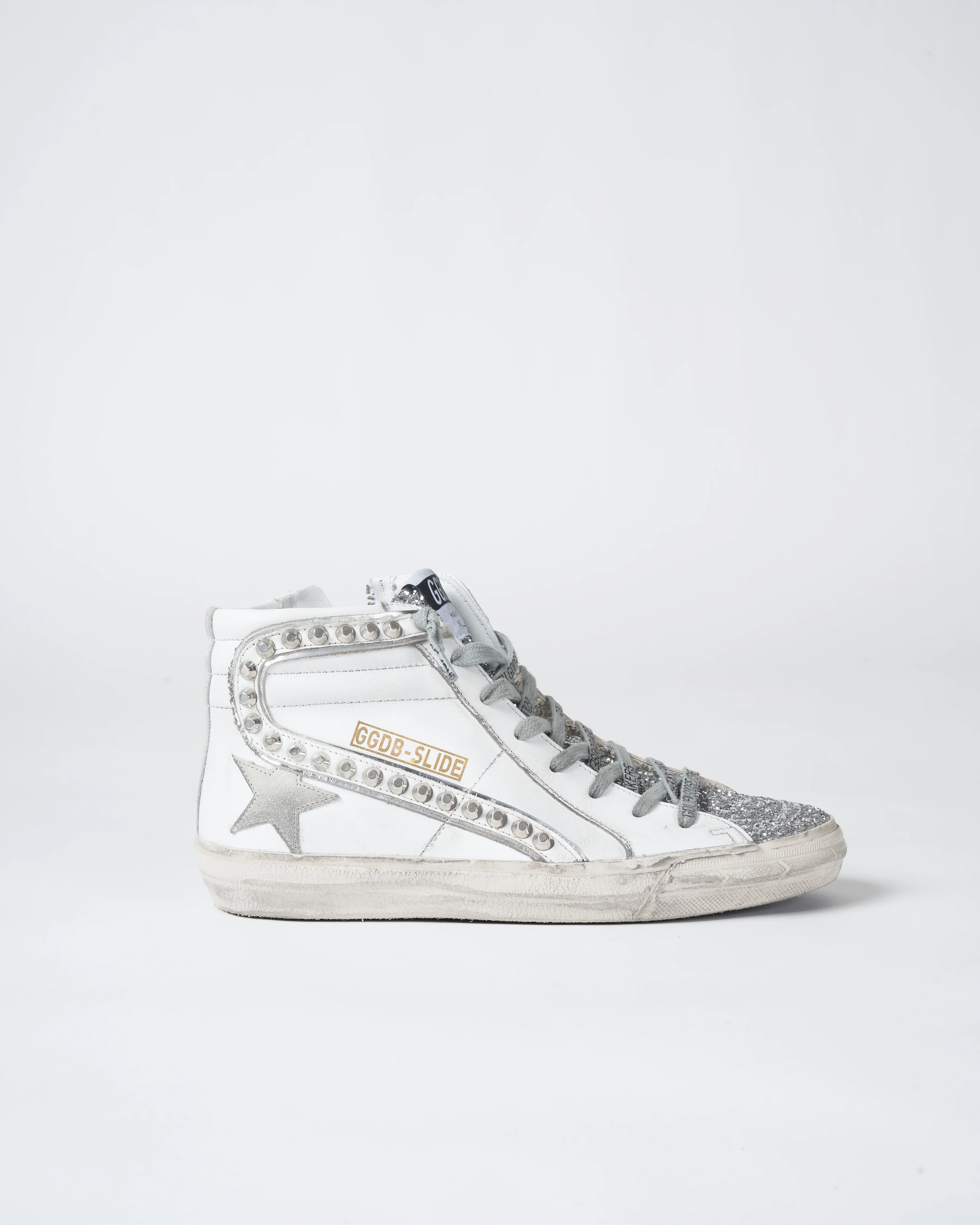 slide leather upper glitter toe suede star leather wave with studs - white/silver/ice - Image 2