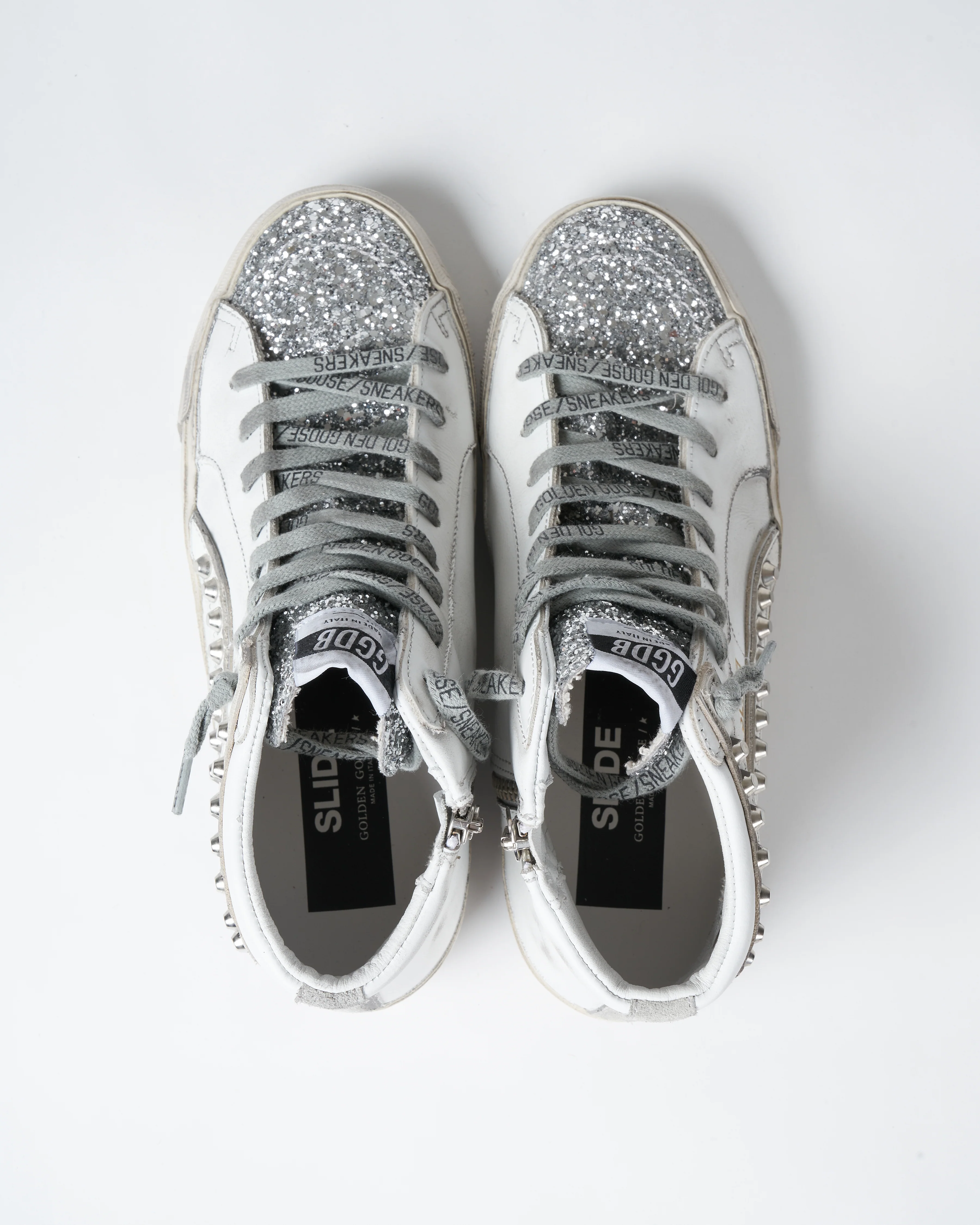 slide leather upper glitter toe suede star leather wave with studs - white/silver/ice - Image 3