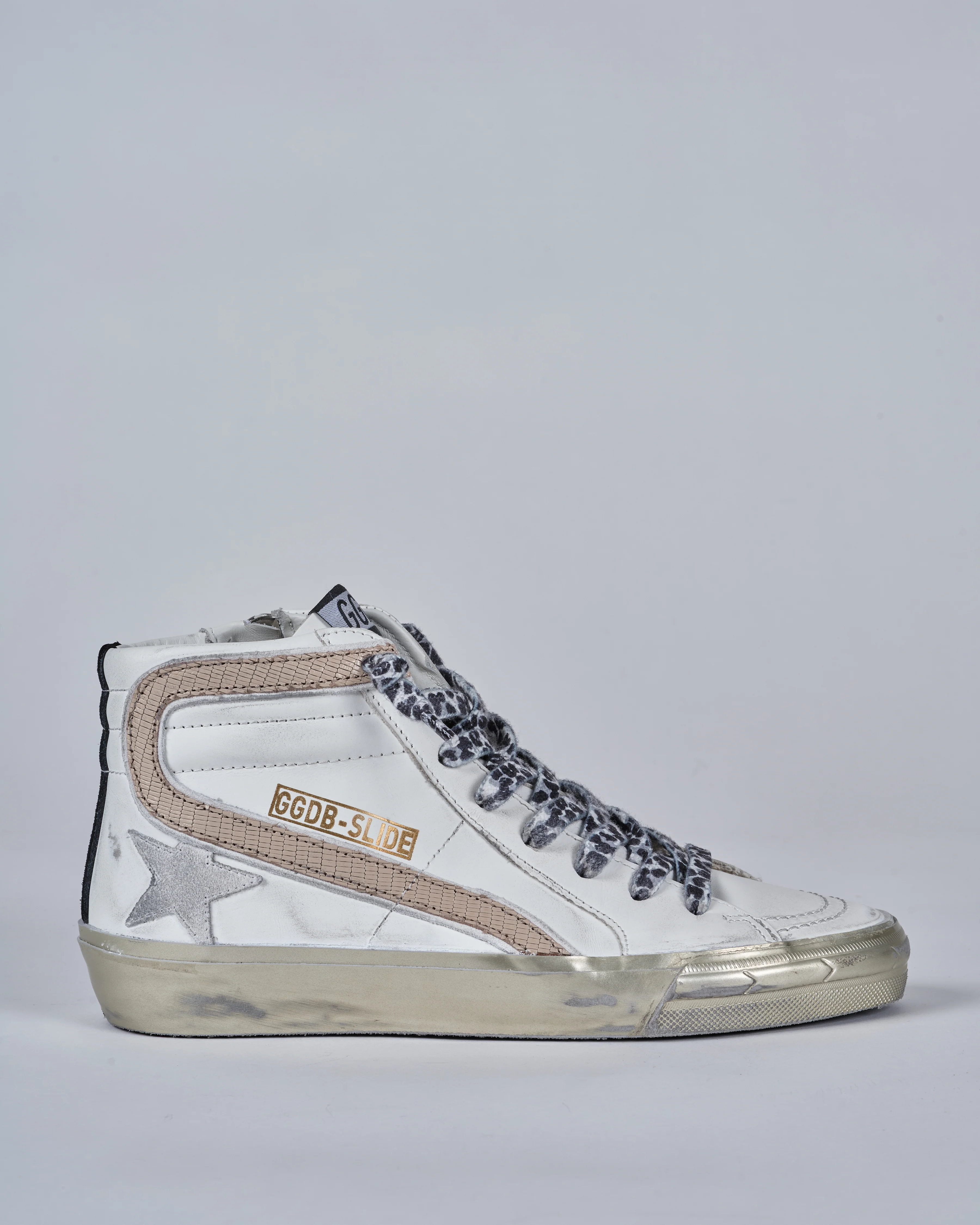 slide leather upper suede star and list tejus print leather wave sparkle foxing - white/black/taupe 10874 - Image 2