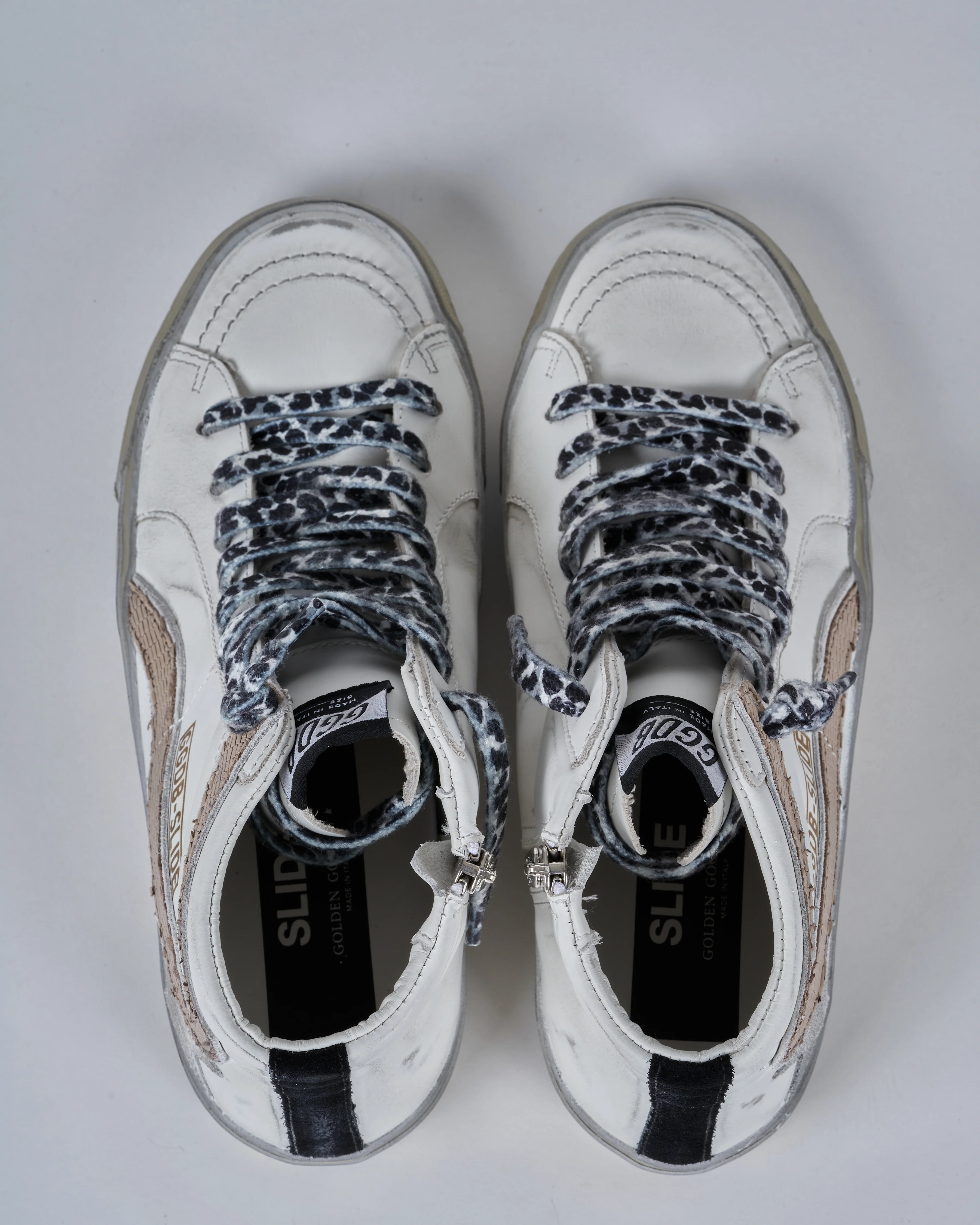 slide leather upper suede star and list tejus print leather wave sparkle foxing - white/black/taupe 10874 - Image 3