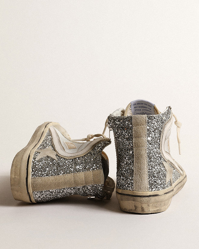 slide net and glitter with suede toe and star - silver/white/marble - Image 4