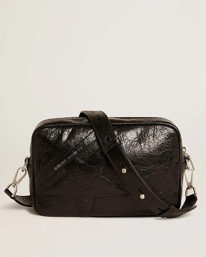 star bag in wrinkled lamb leather - black
