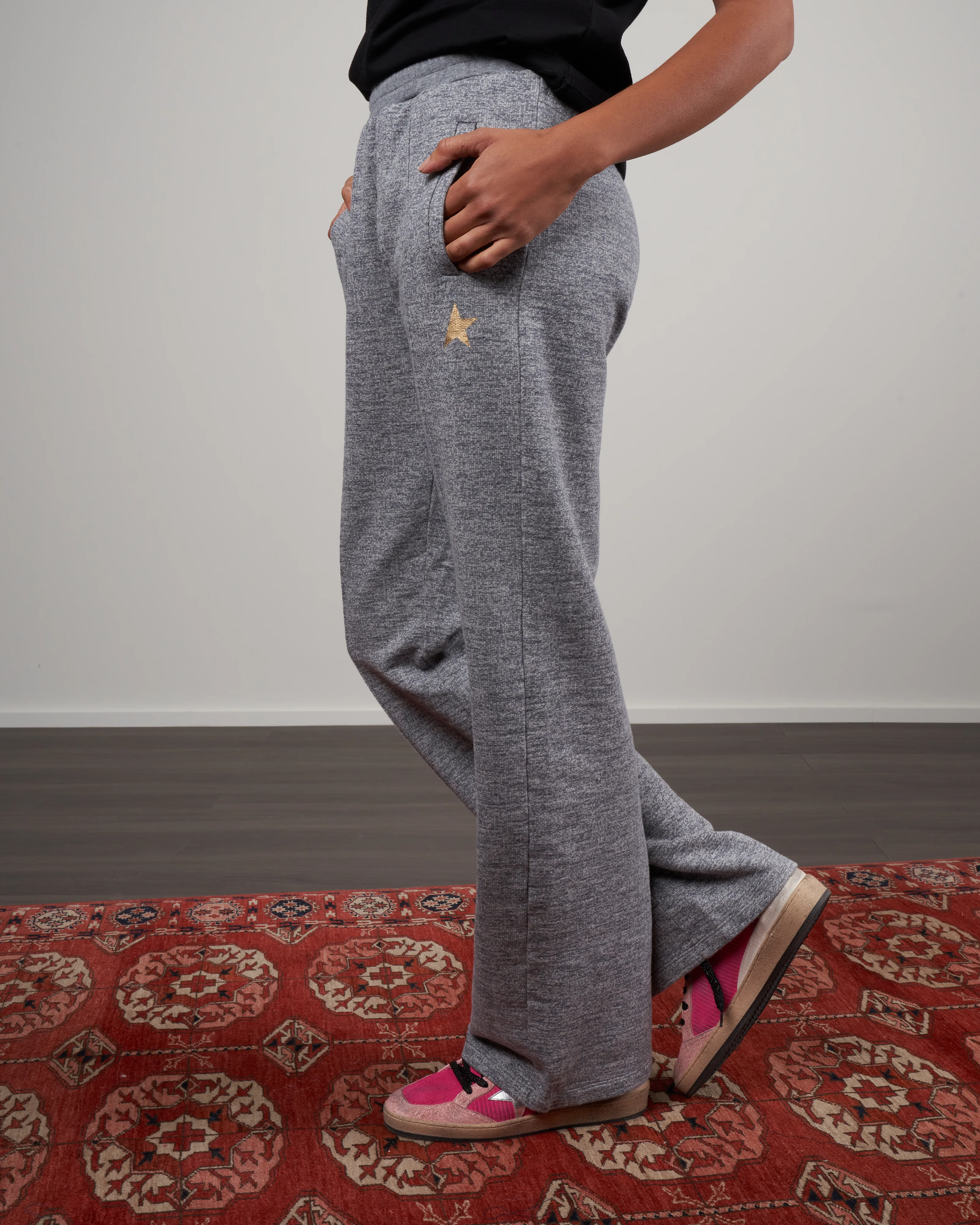wide leg joggings - medium grey melange/gold - Image 2
