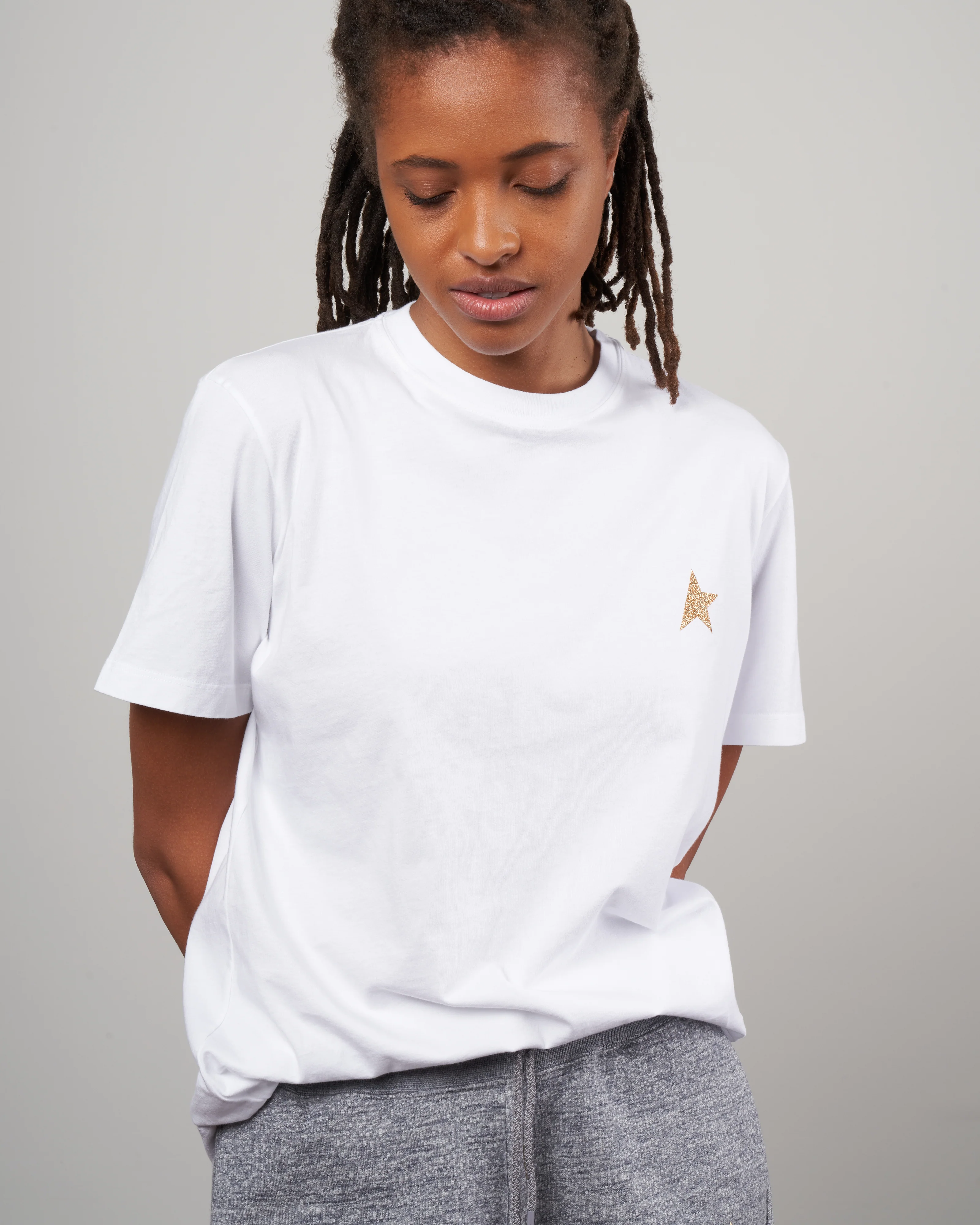 star w's regular t-shirt - white / gold