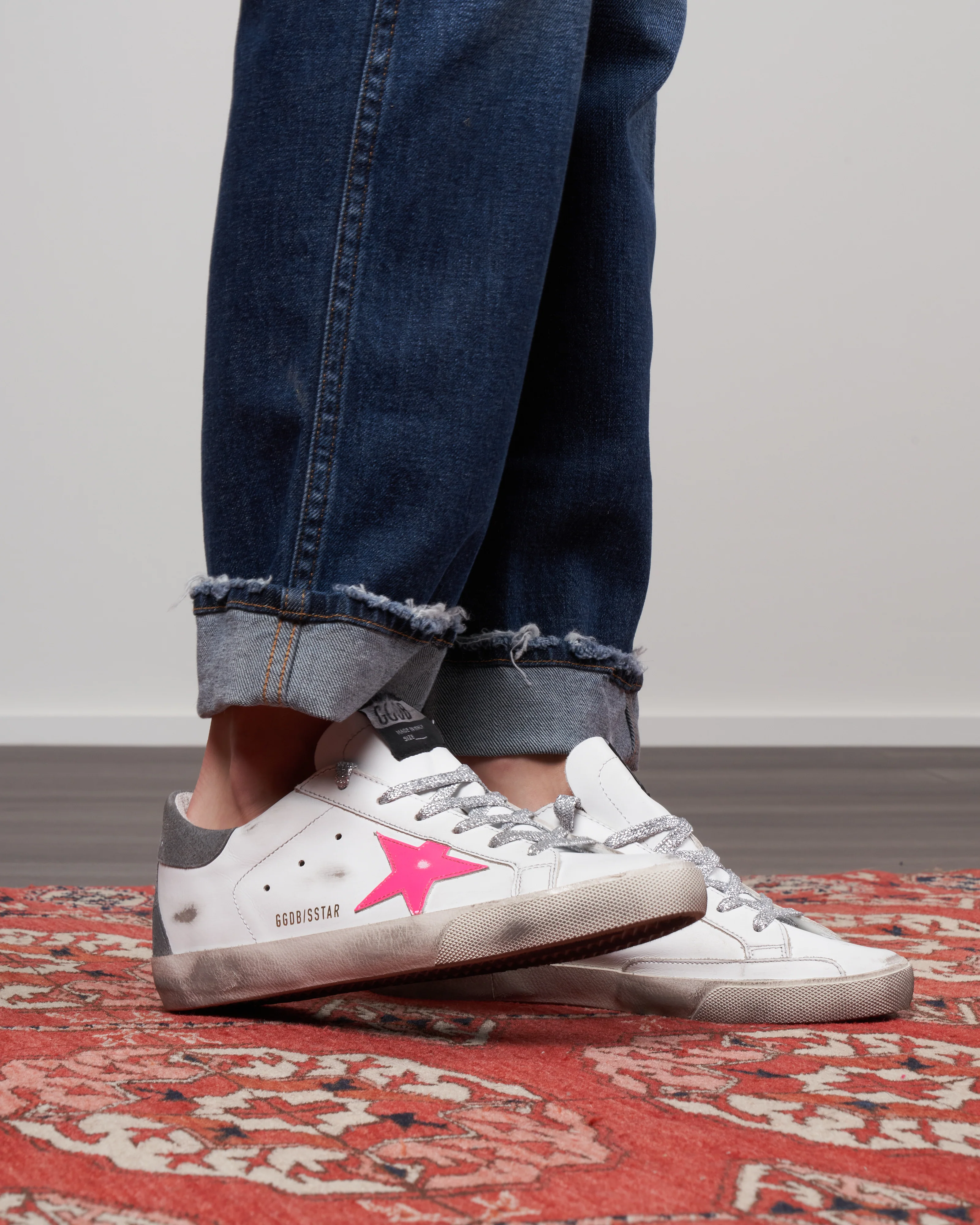 super-star leather upper and star python suede print heel