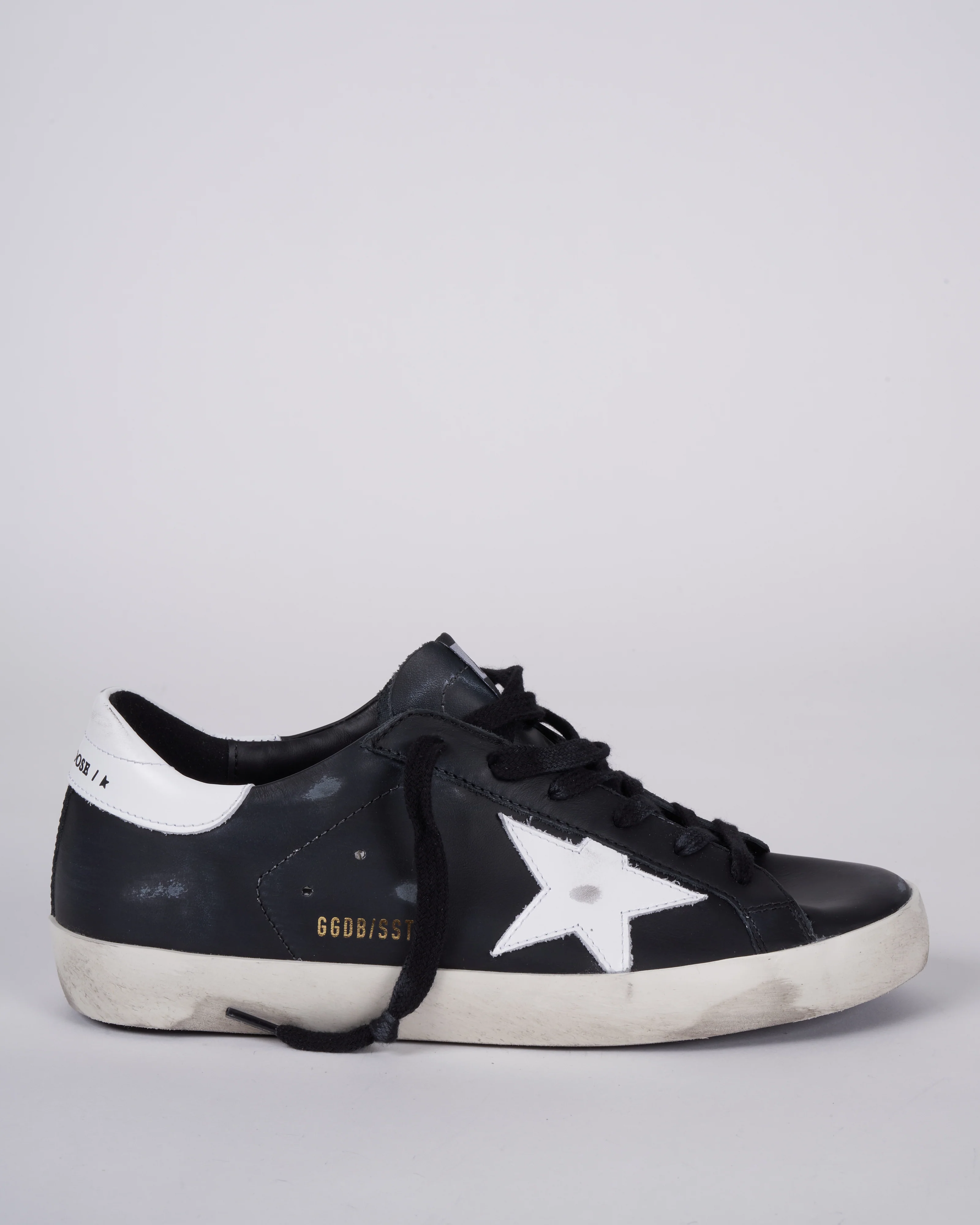 super-star leather upper shiny leather star and heel - black/white