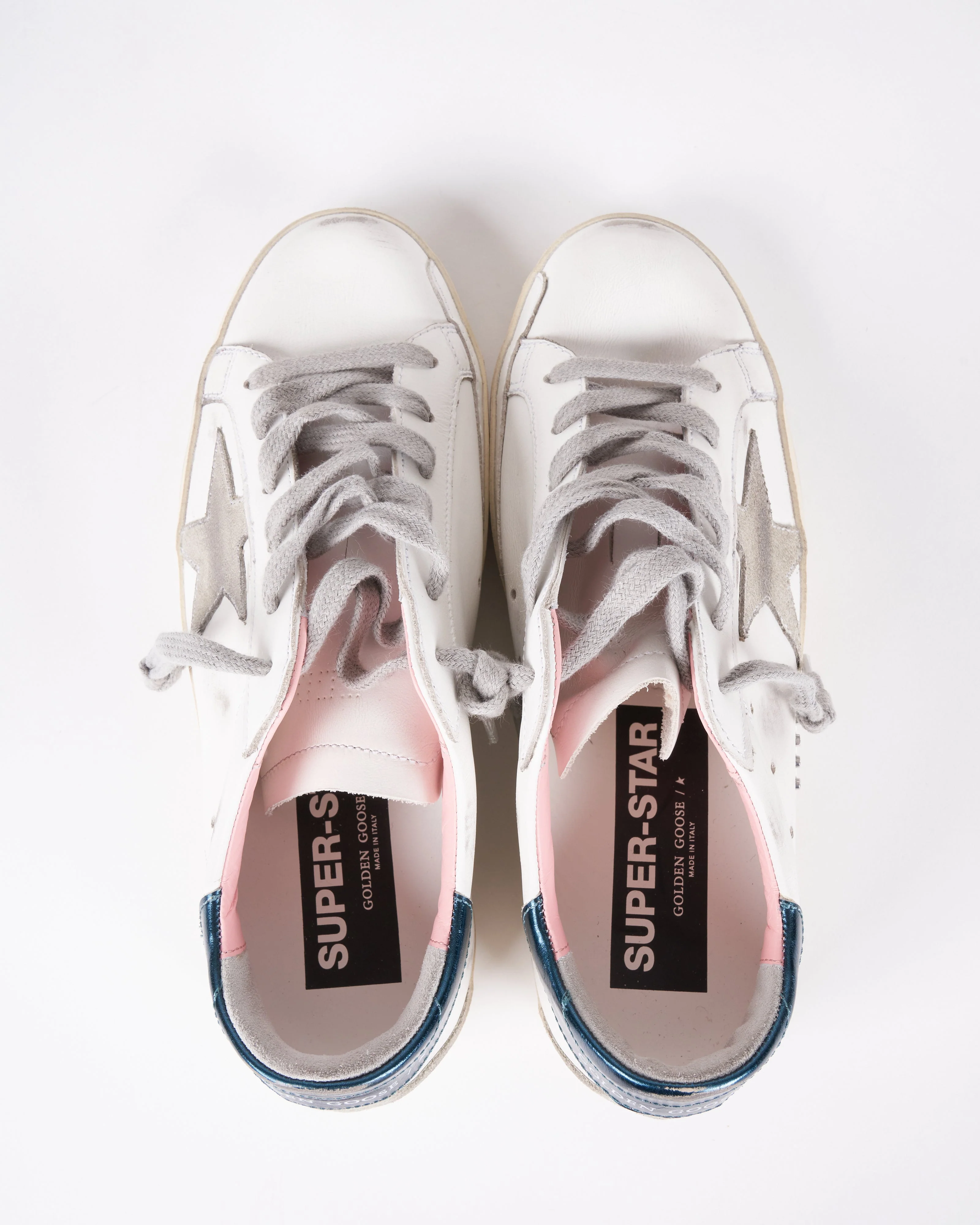 super-star leather upper suede star laminated heel - white/ice/petroleum 10346 - Image 3