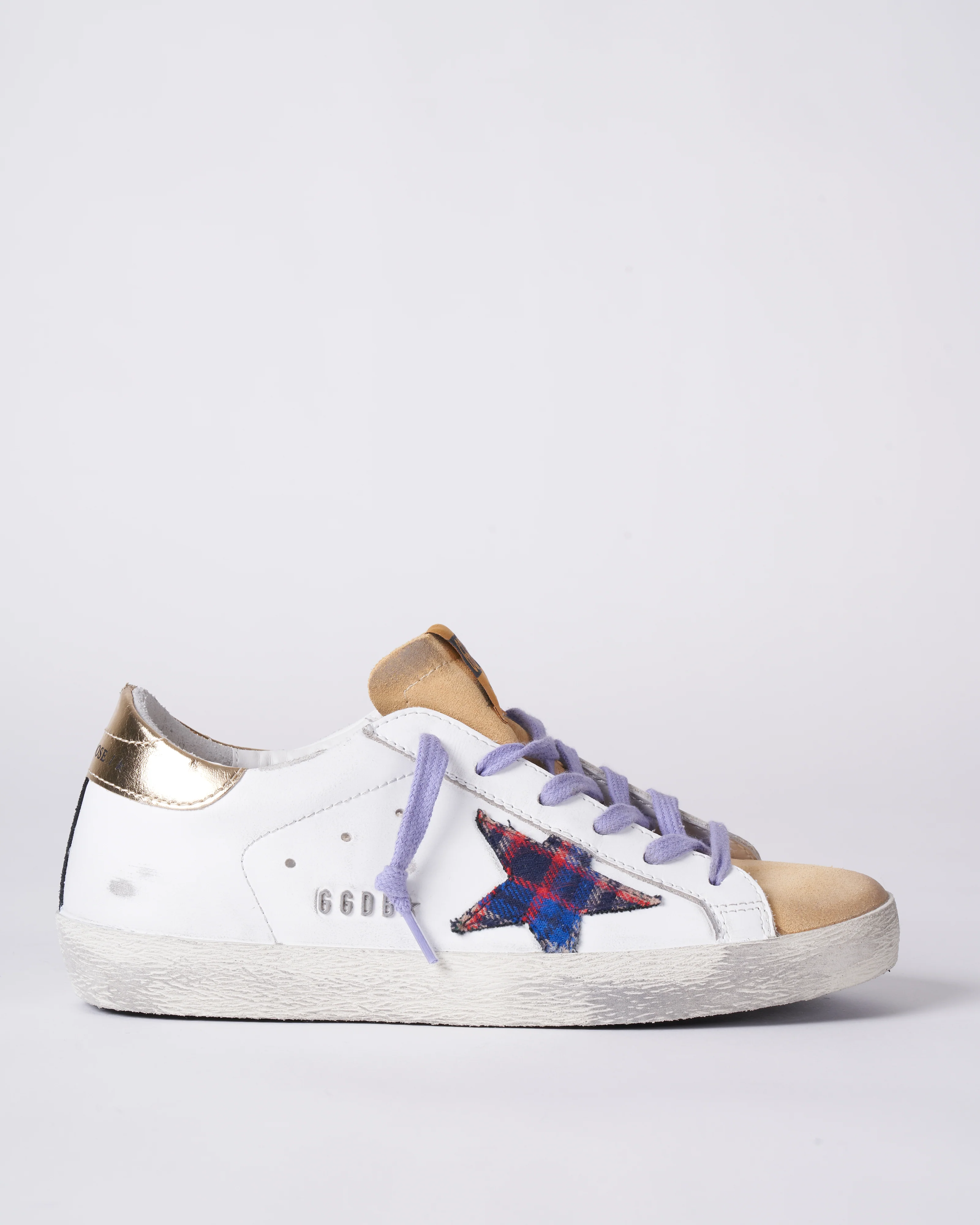 super-star leather upper suede toe checked tartan star laminated heel metal lettering - white/sand/multicolor/gold 10749 - Image 2