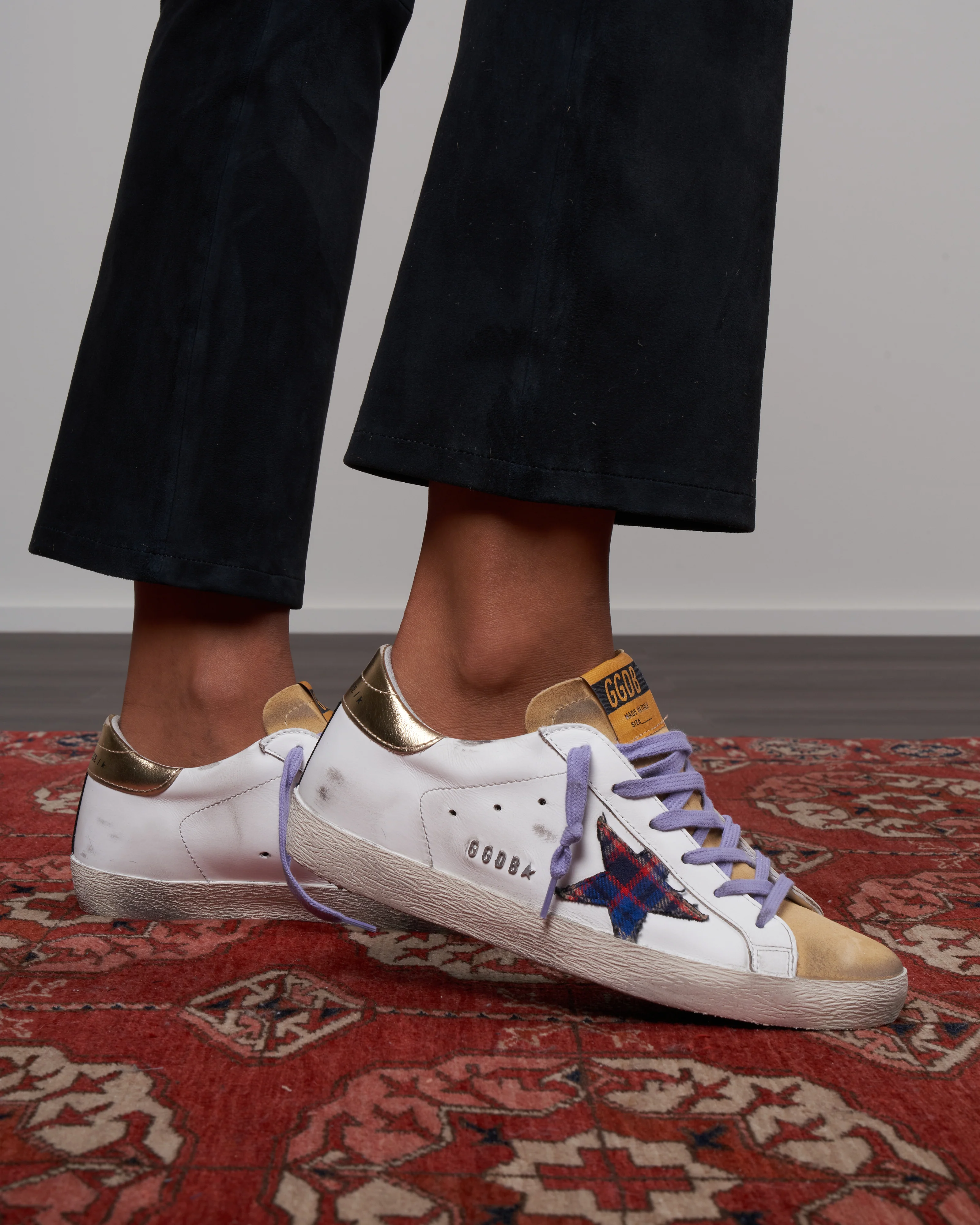 super-star leather upper suede toe checked tartan star laminated heel metal lettering - white/sand/multicolor/gold 10749 - Image 4
