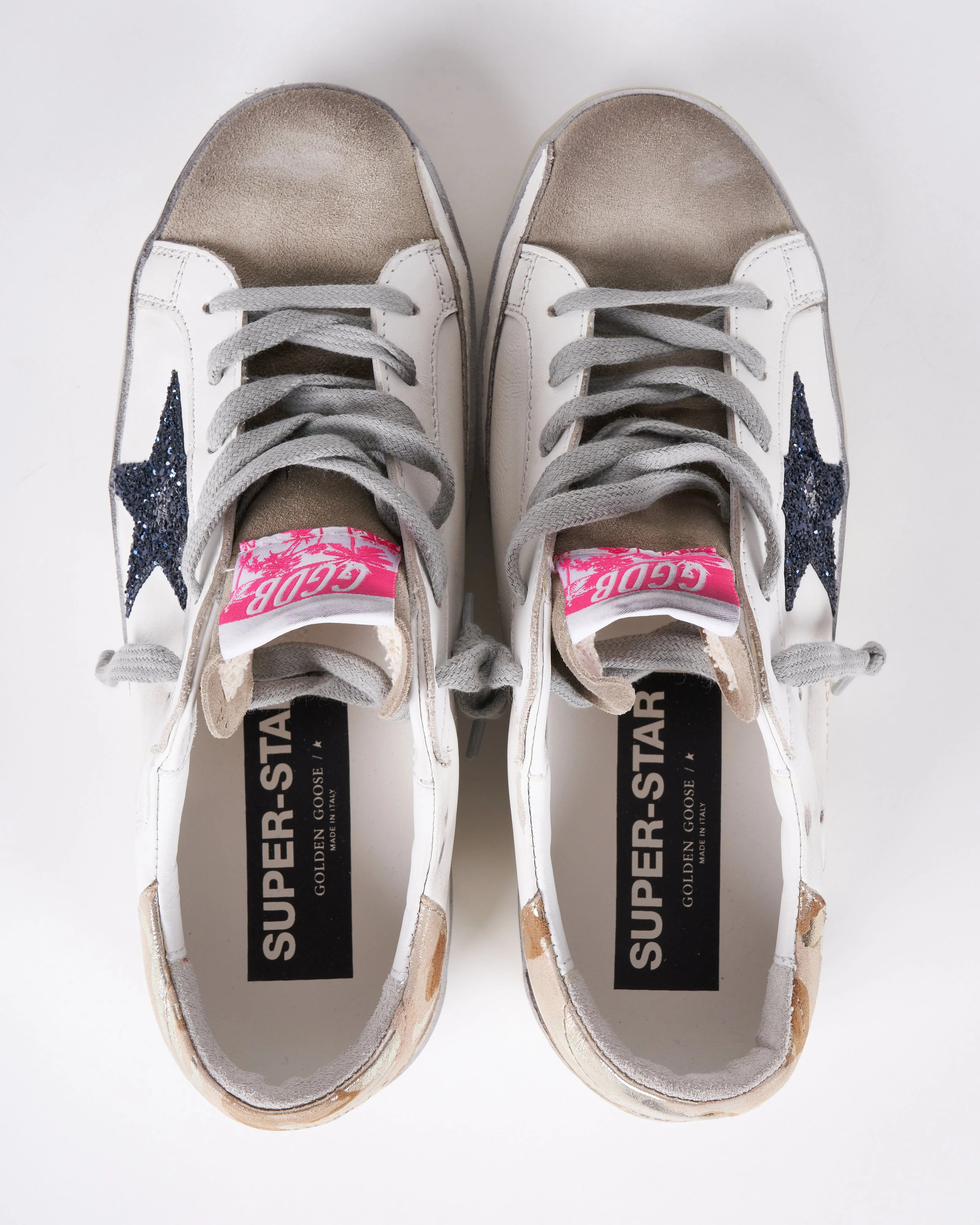 super-star leather upper suede toe glitter star laminated camouflage print leather heel and spur - white/taupe/night blue/camel camouflage 81519 - Image 3