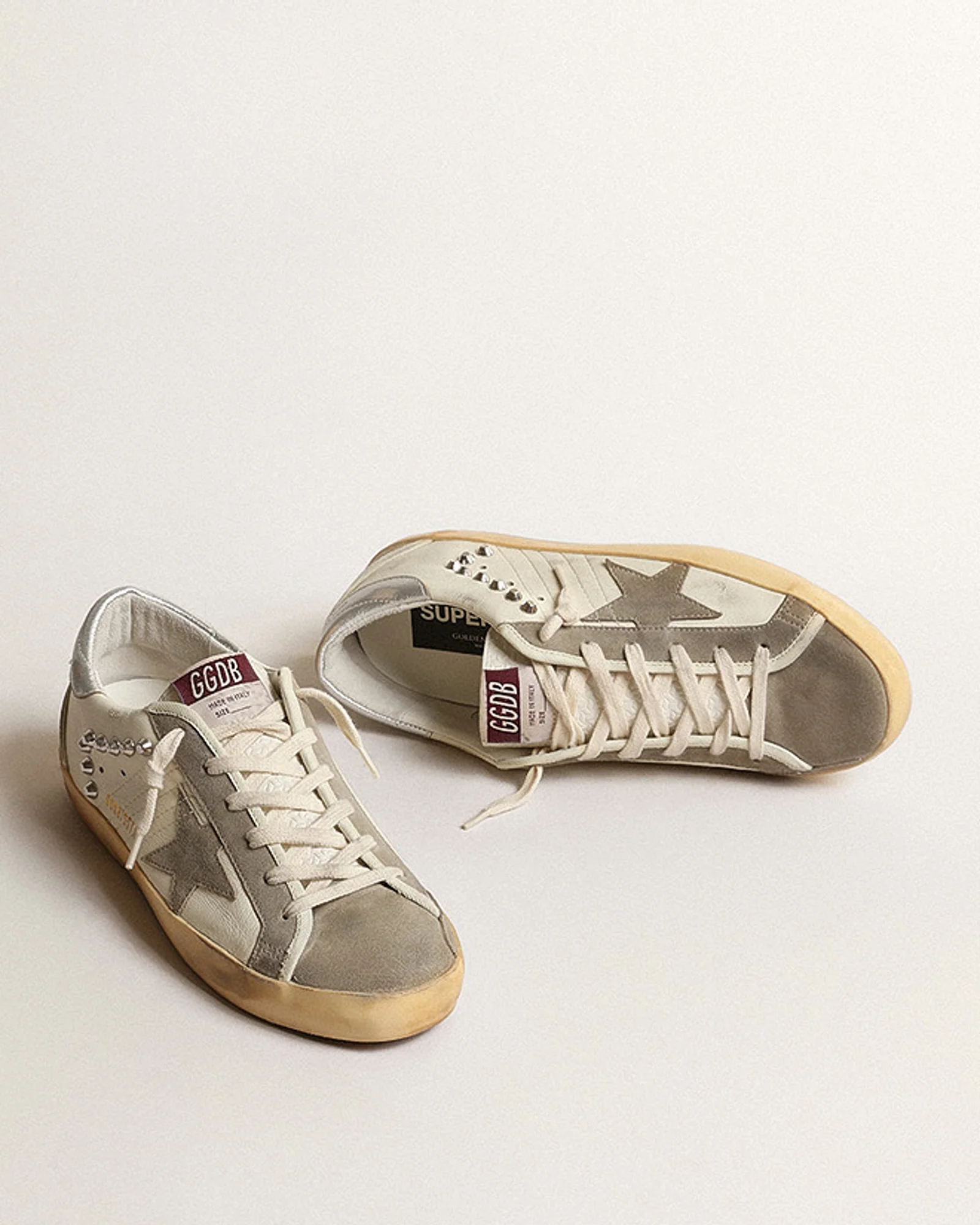 super-star nappa and suede with studs and high frequency tongue - beige/taupe/silver - Image 2