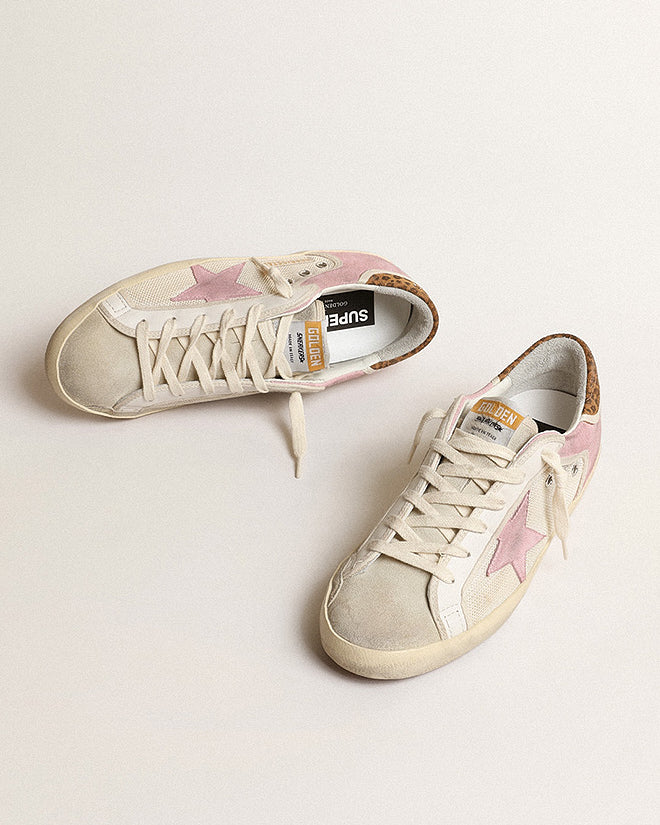 super-star net and suede with leopard print suede heel - cream/antique pink/ivory/leopard - Image 2