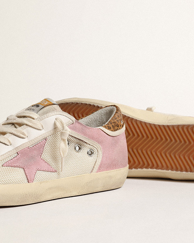 super-star net and suede with leopard print suede heel - cream/antique pink/ivory/leopard - Image 3