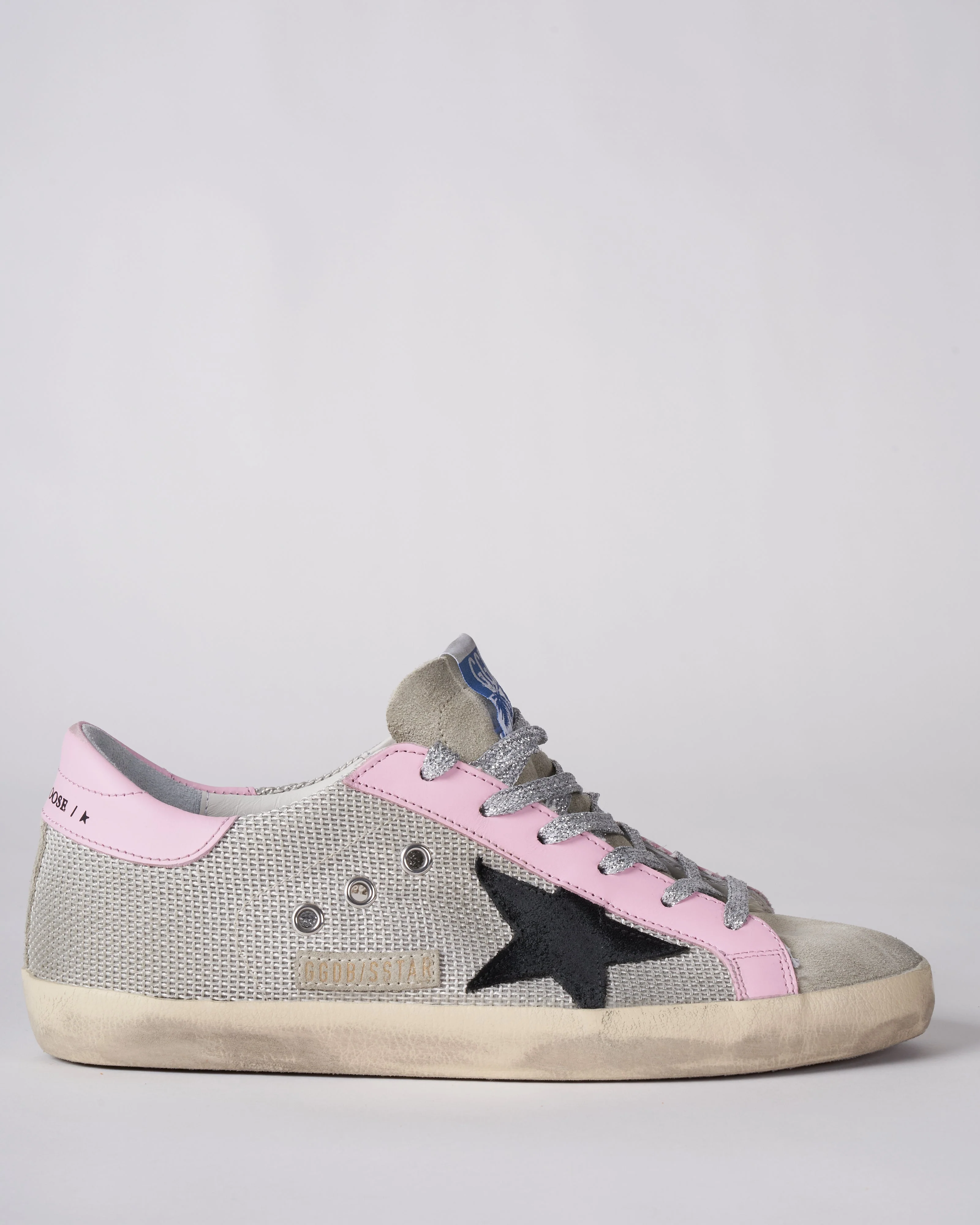 super-star net upper suede star and list leather heel - silver/black/baby pink - Image 3