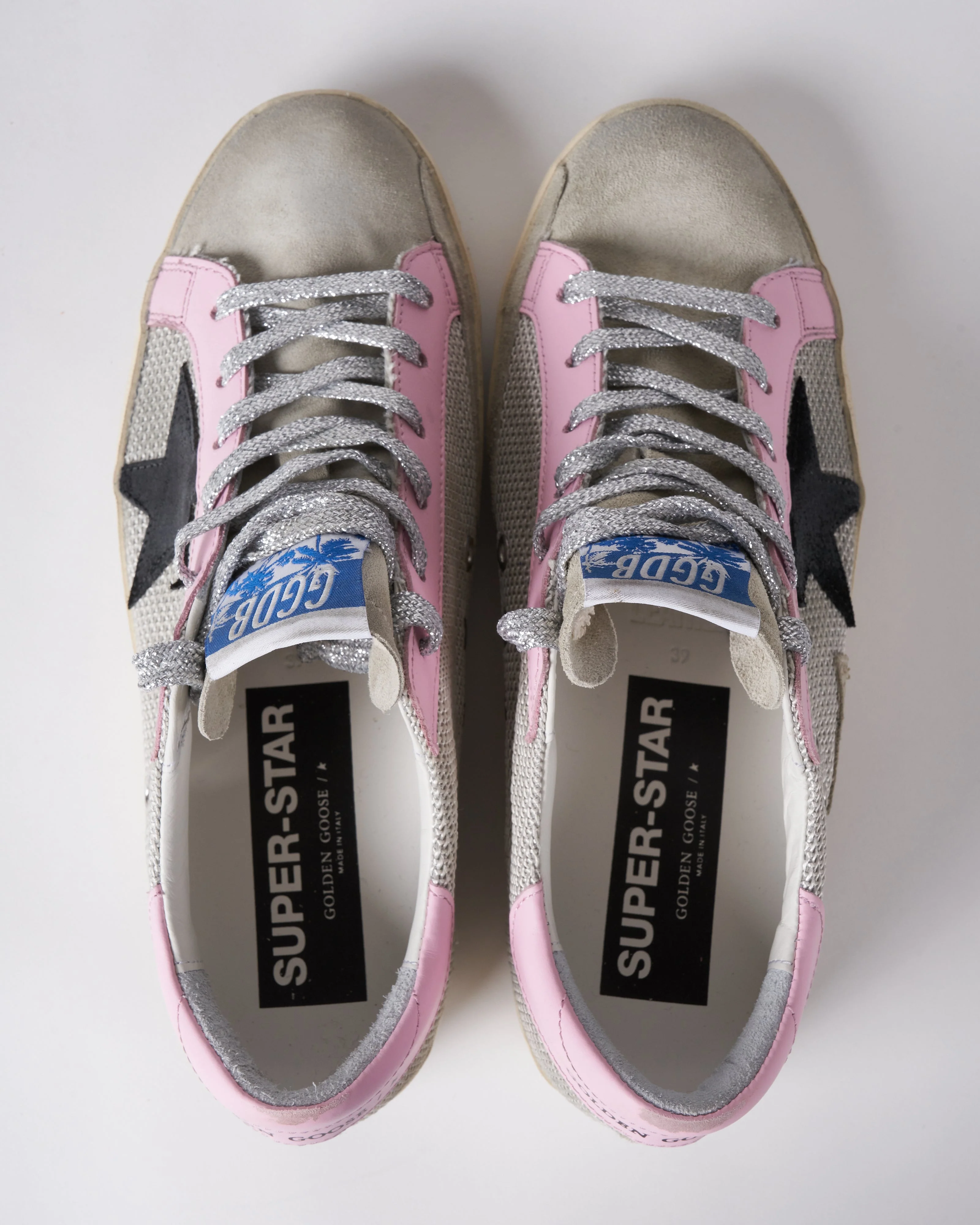 super-star net upper suede star and list leather heel - silver/black/baby pink - Image 4