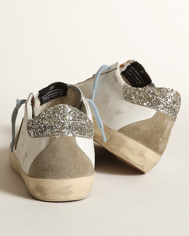 super-star suede star and spur glitter heel - white/white brown/taupe/platinum - Image 4