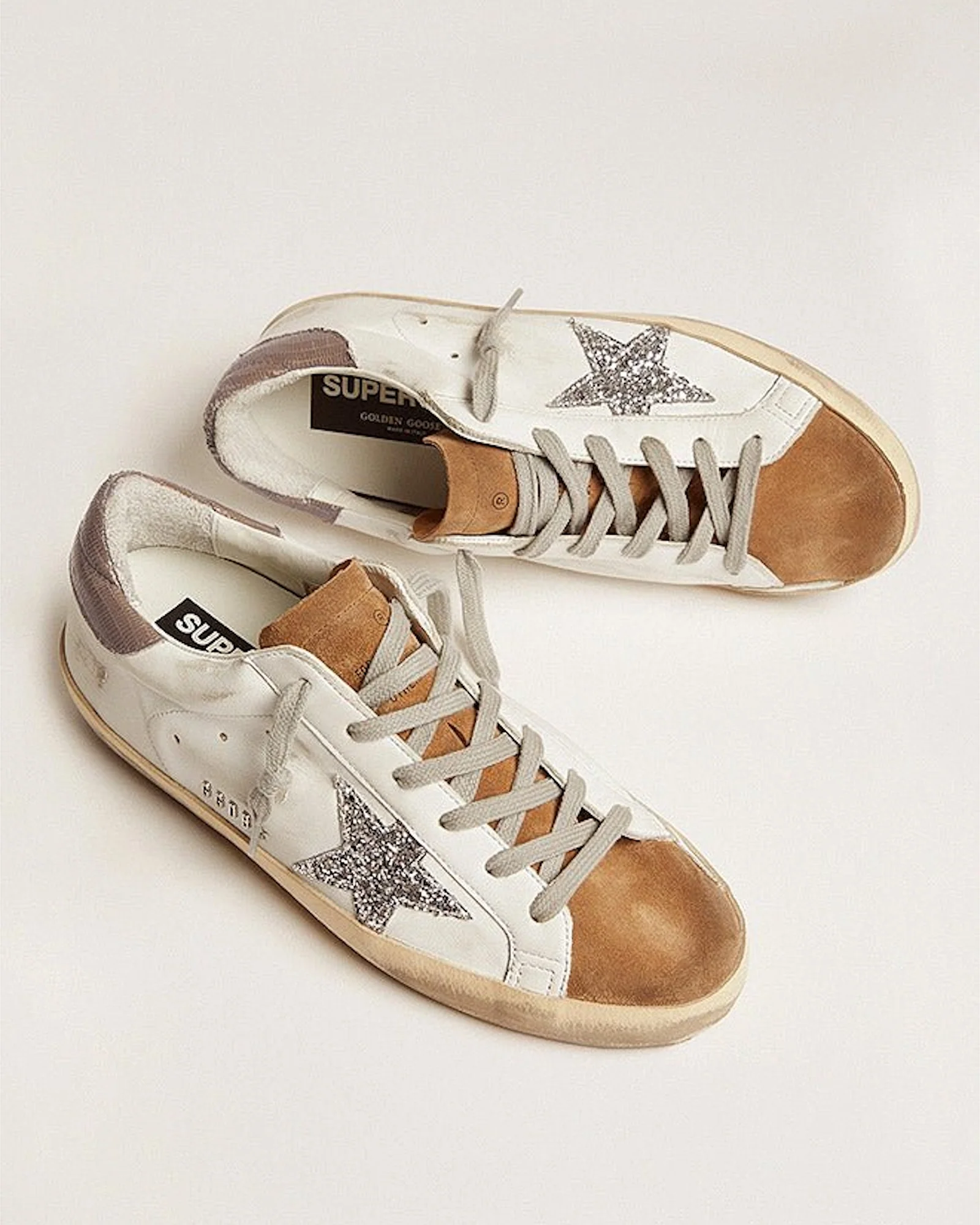 super-star suede star glitter heel - white/tobacco/silver/taupe - Image 2
