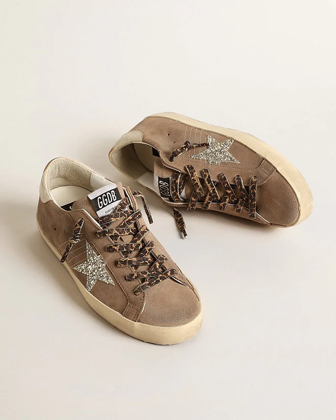 super-star suede upper glitter star vintage leather heel - taupe/platinum/white ecru - Image 2