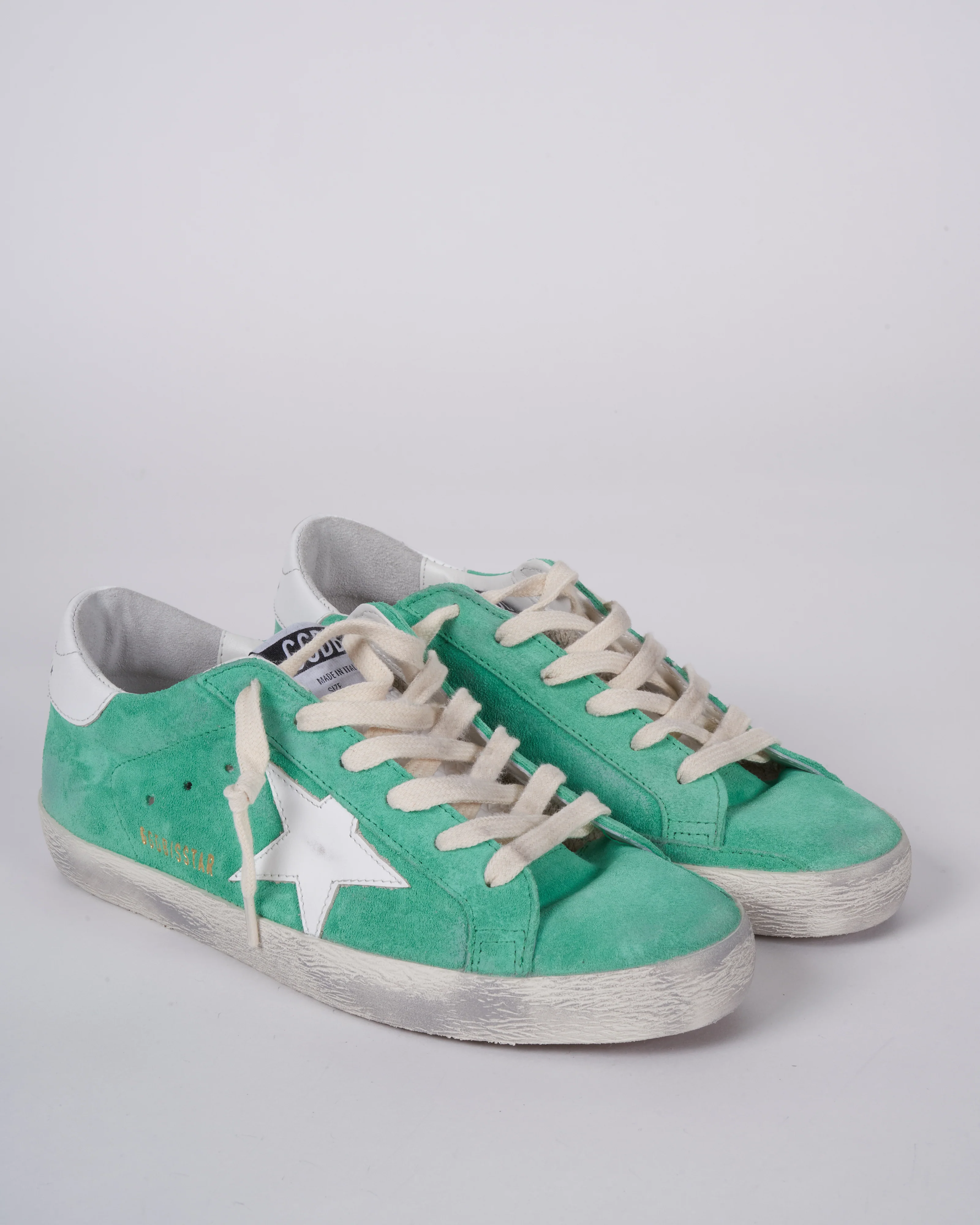 super-star suede upper high frequency tongue leather star and heel - aquamarine/white 35774