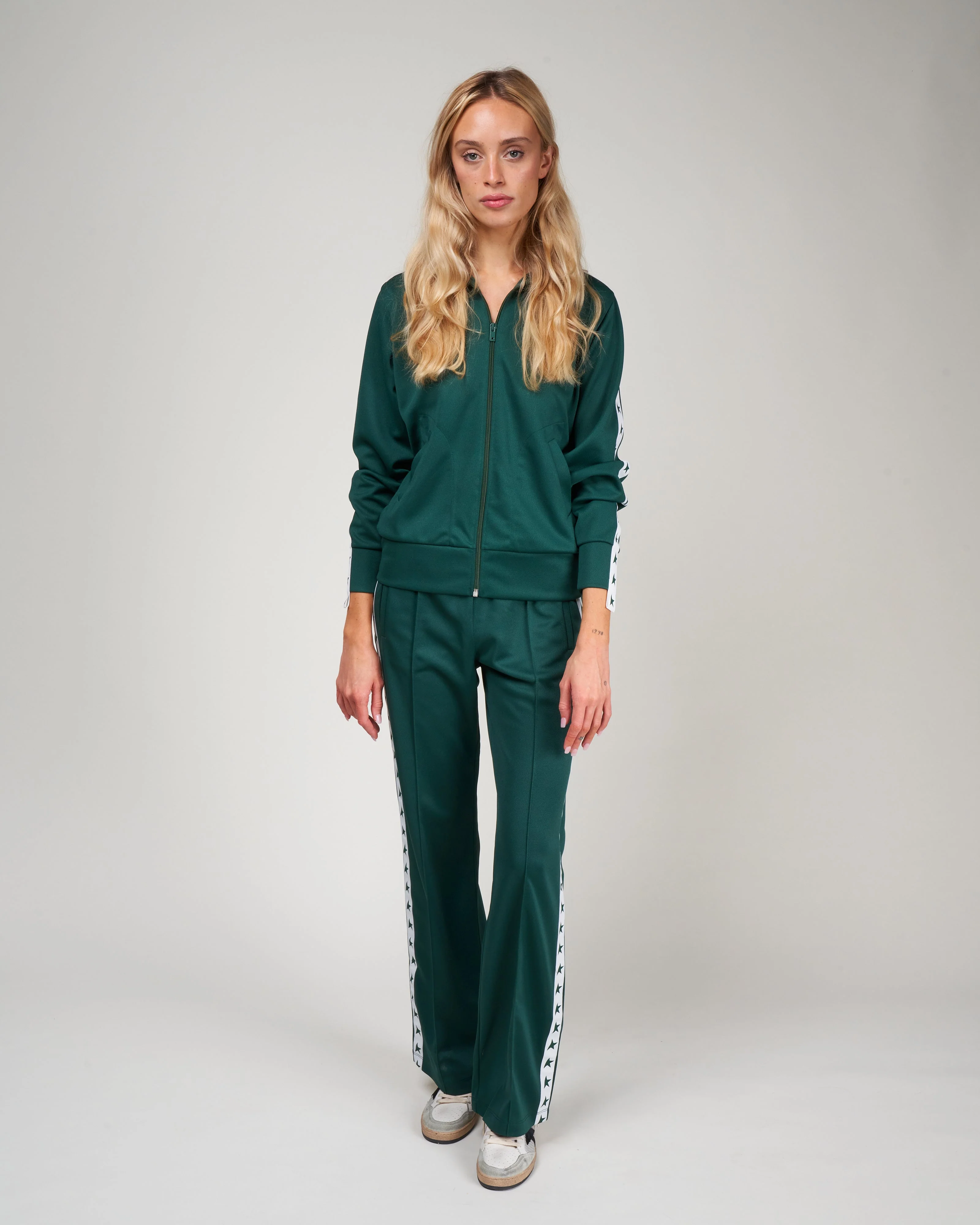 zipped track jacket - bright green/ white - Image 2