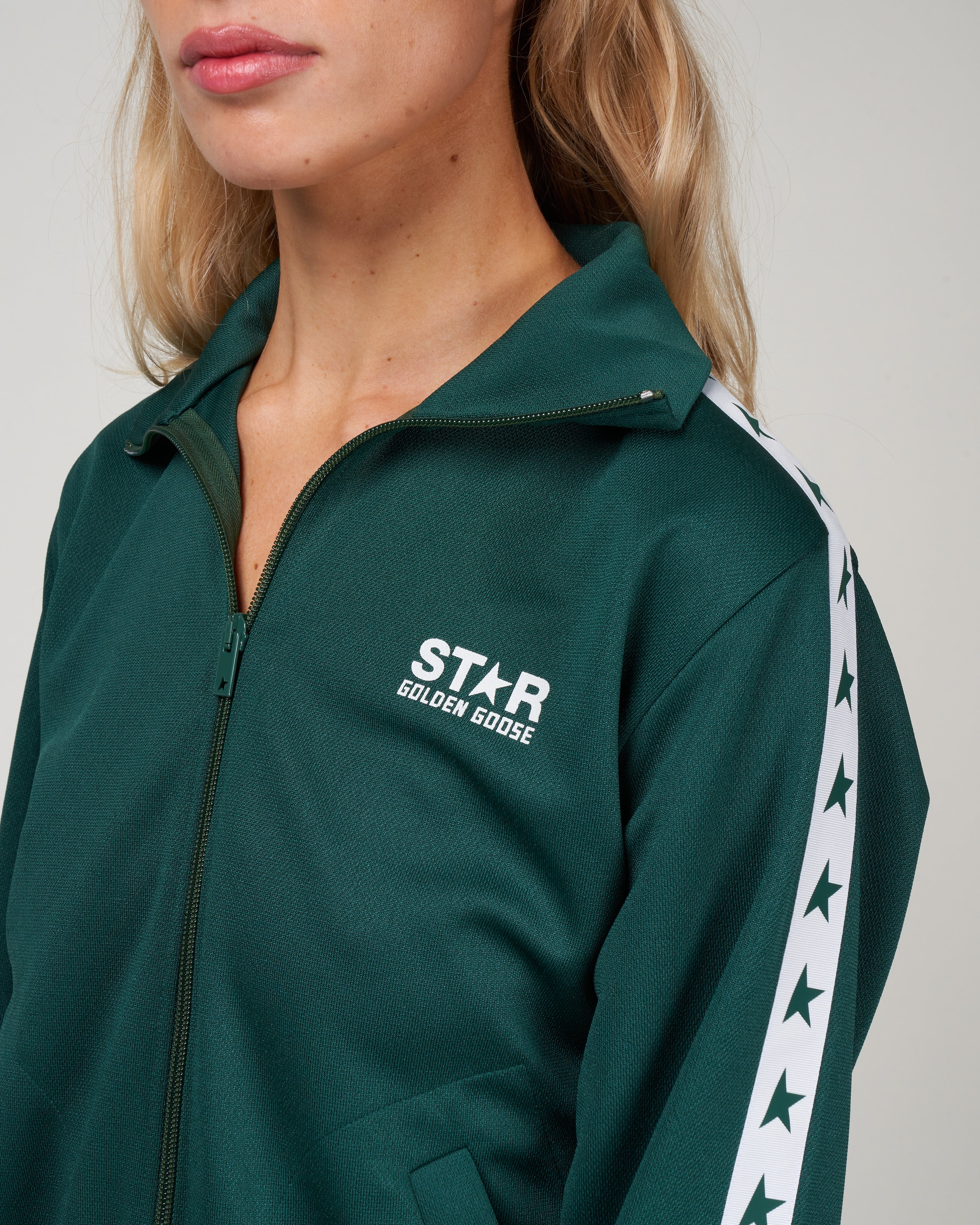 zipped track jacket - bright green/ white - Image 5