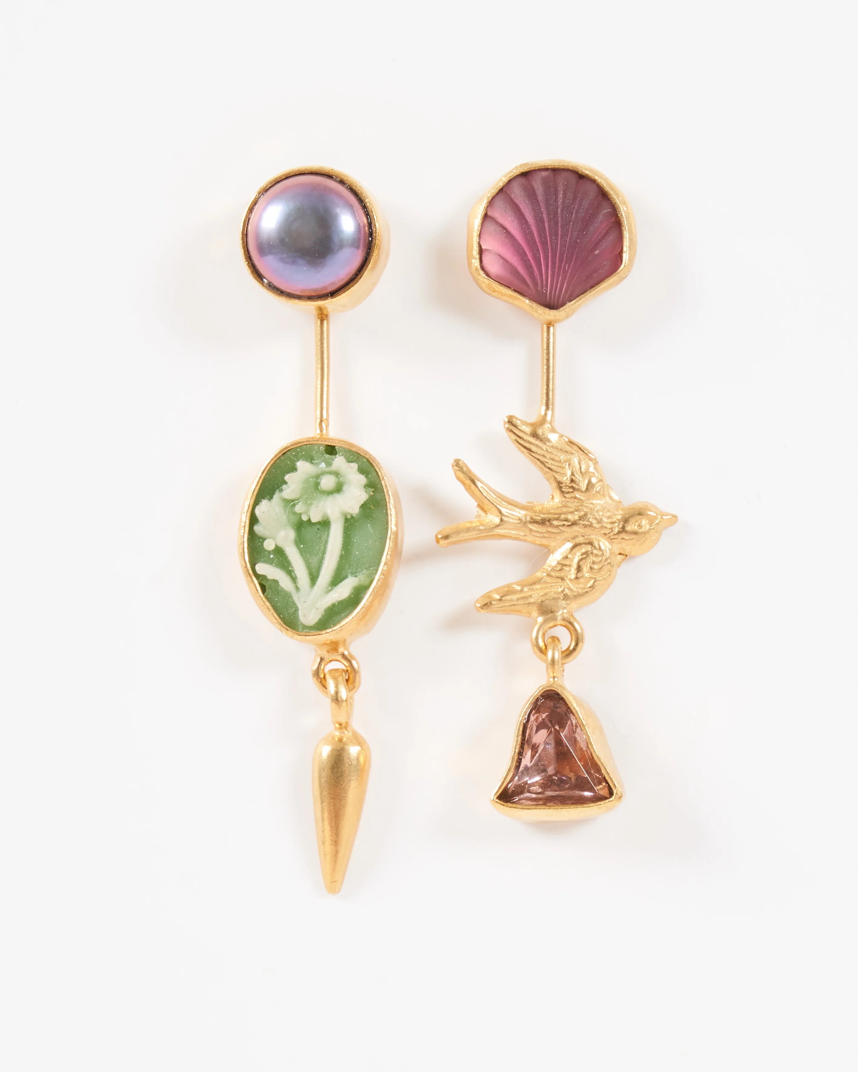 double detachable victorian drop earrings - gold/multi