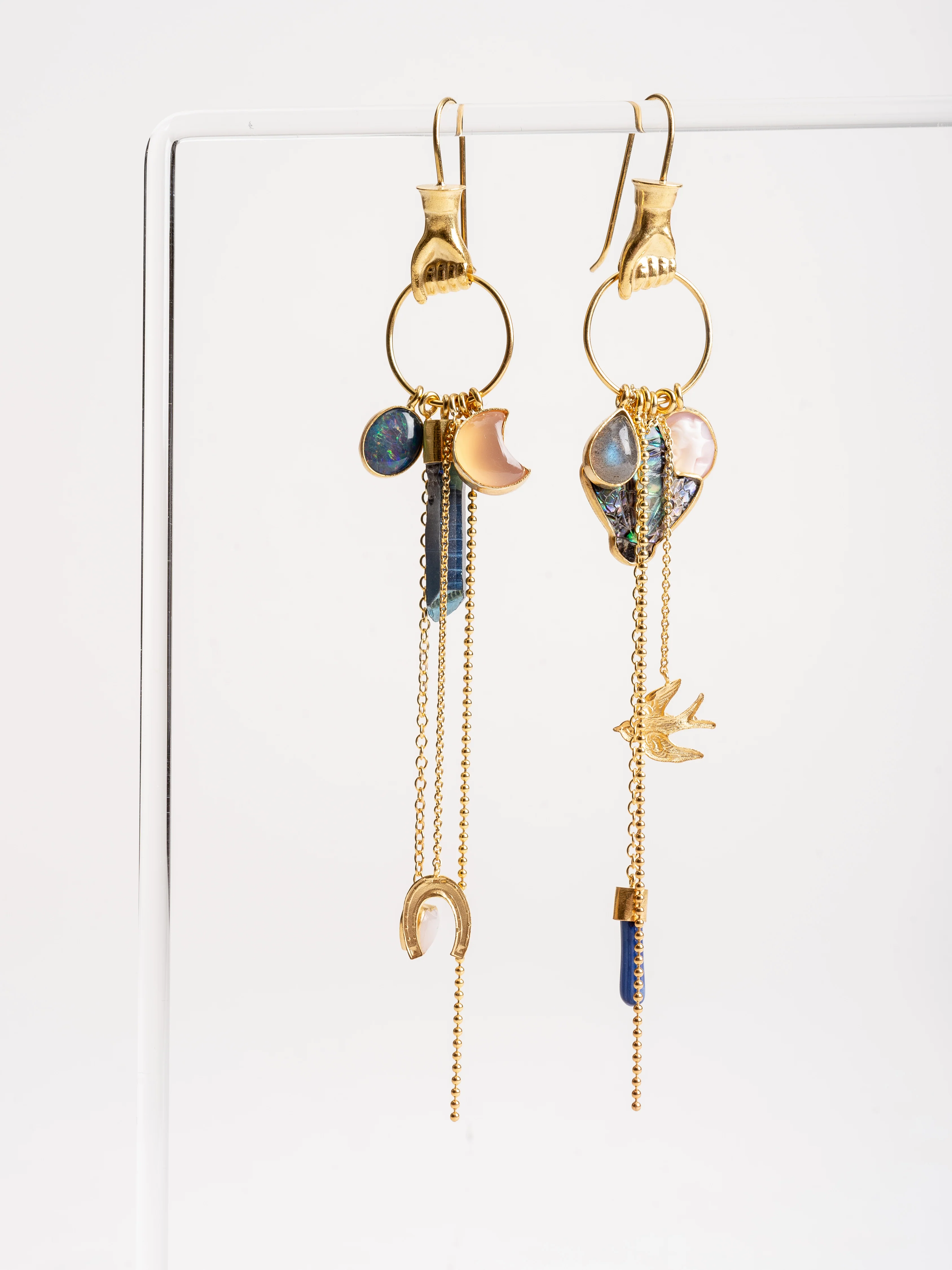 hand multi charm drop earring