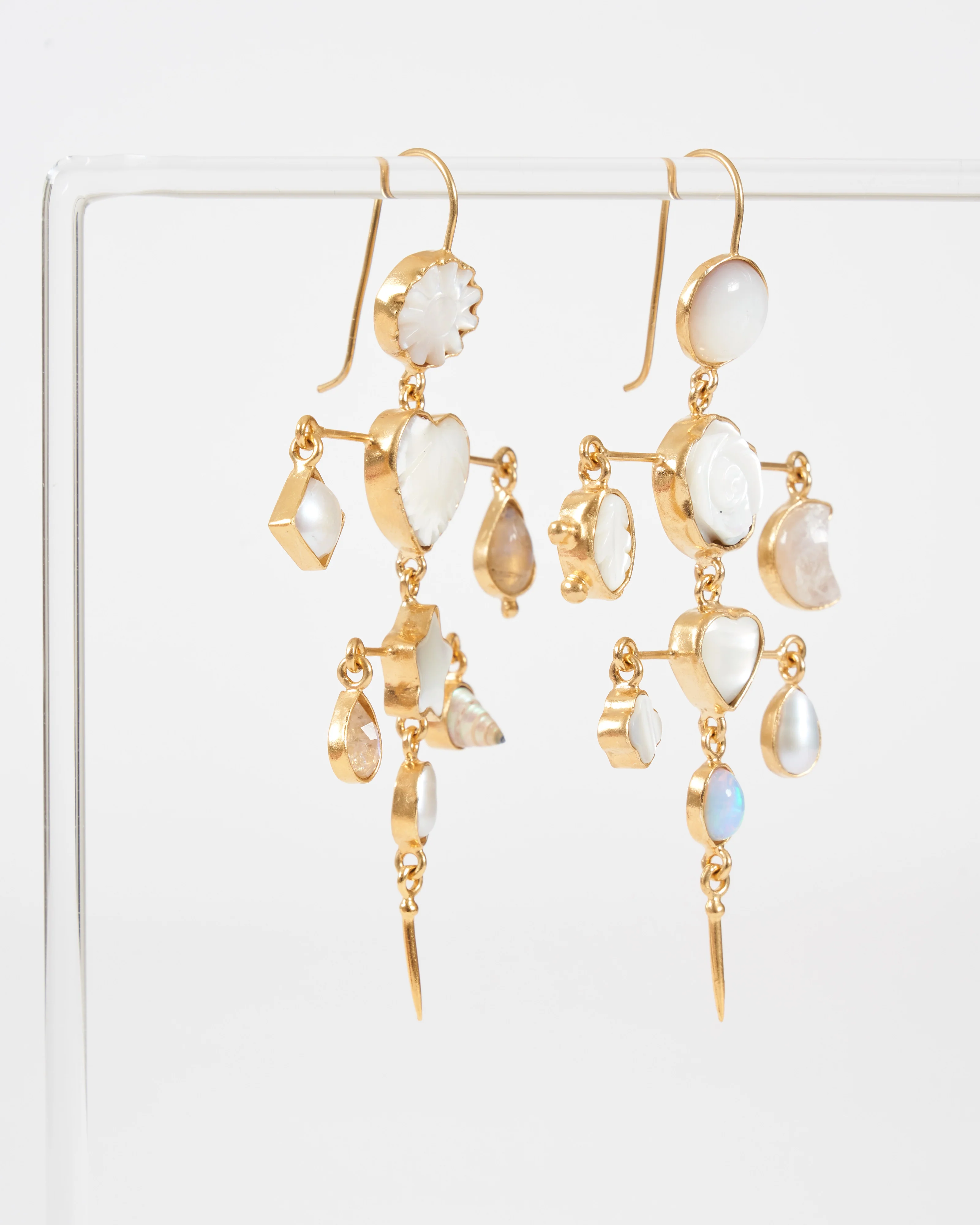 layered victorian drop earrings - gold/white - Image 2