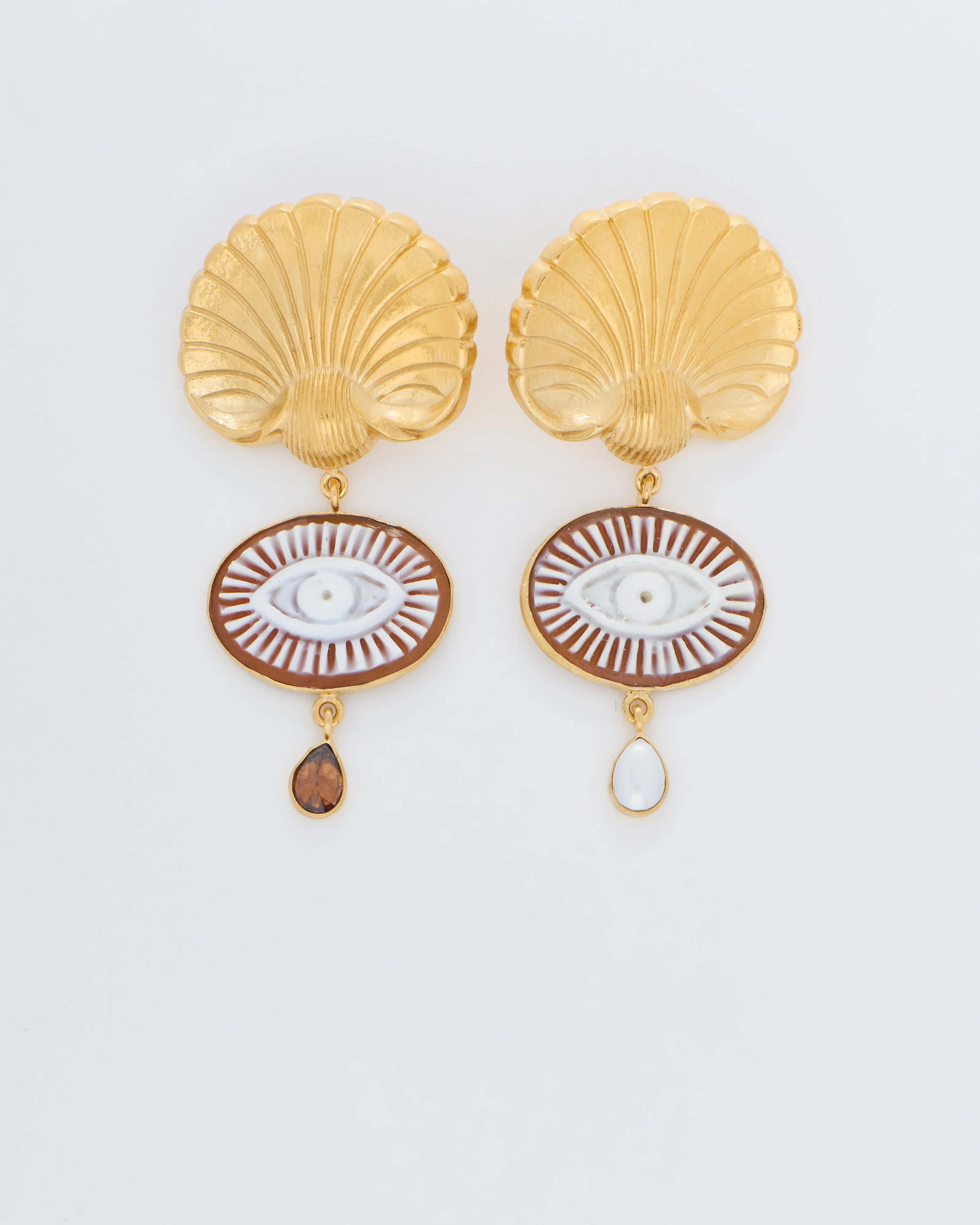 shell & cameo eye earrings