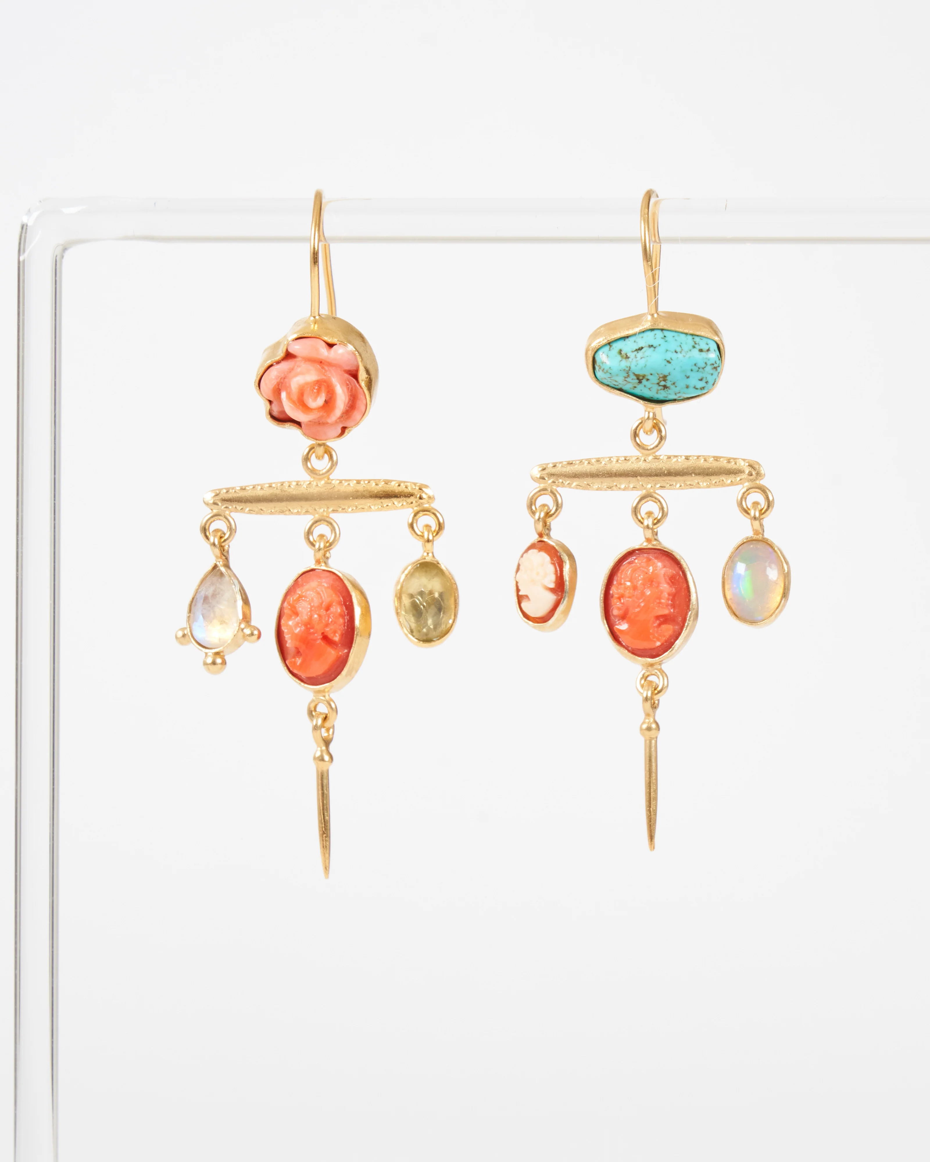 victorian pin drop earrings - coral multi