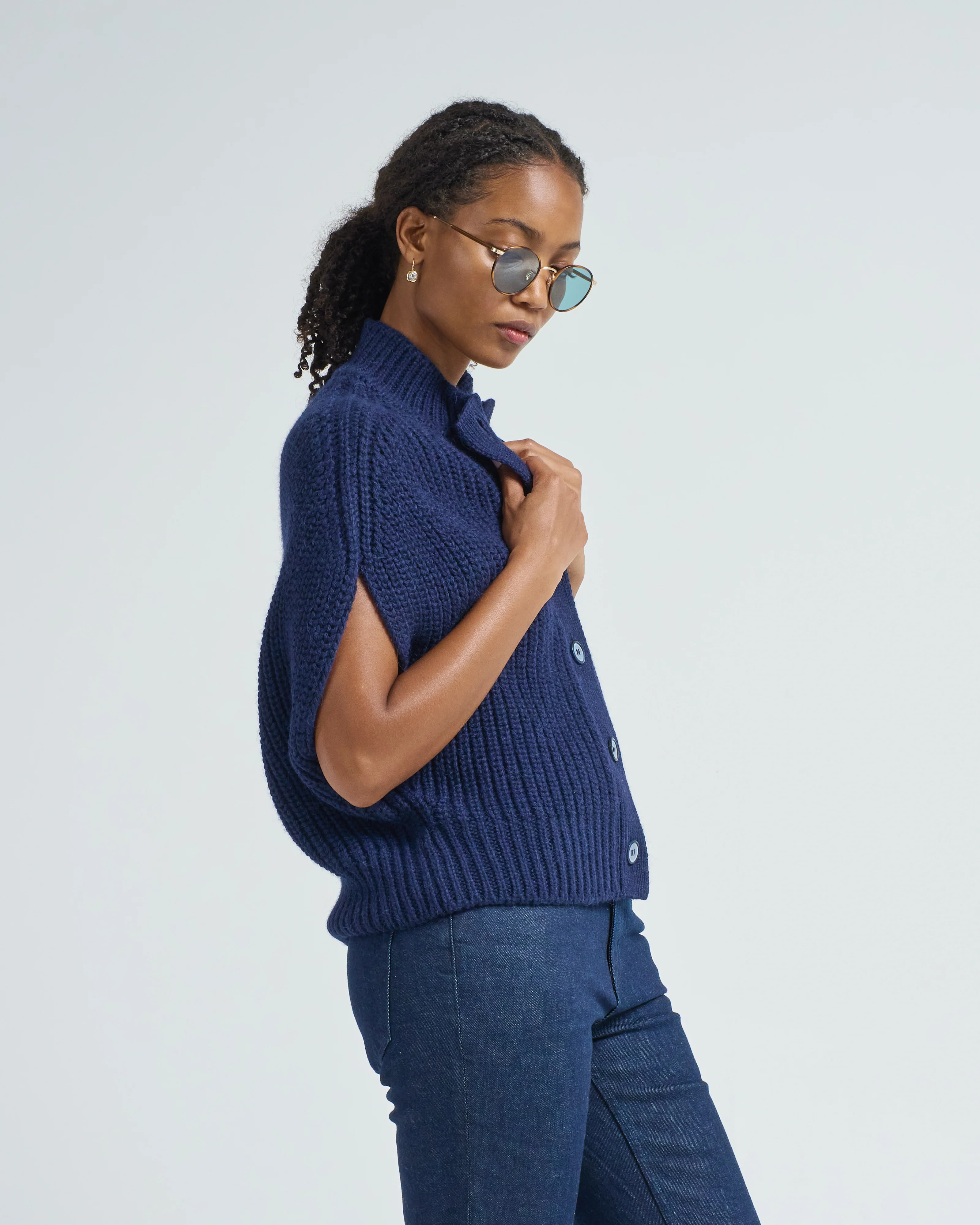 navy poncho with buttons - Image 2