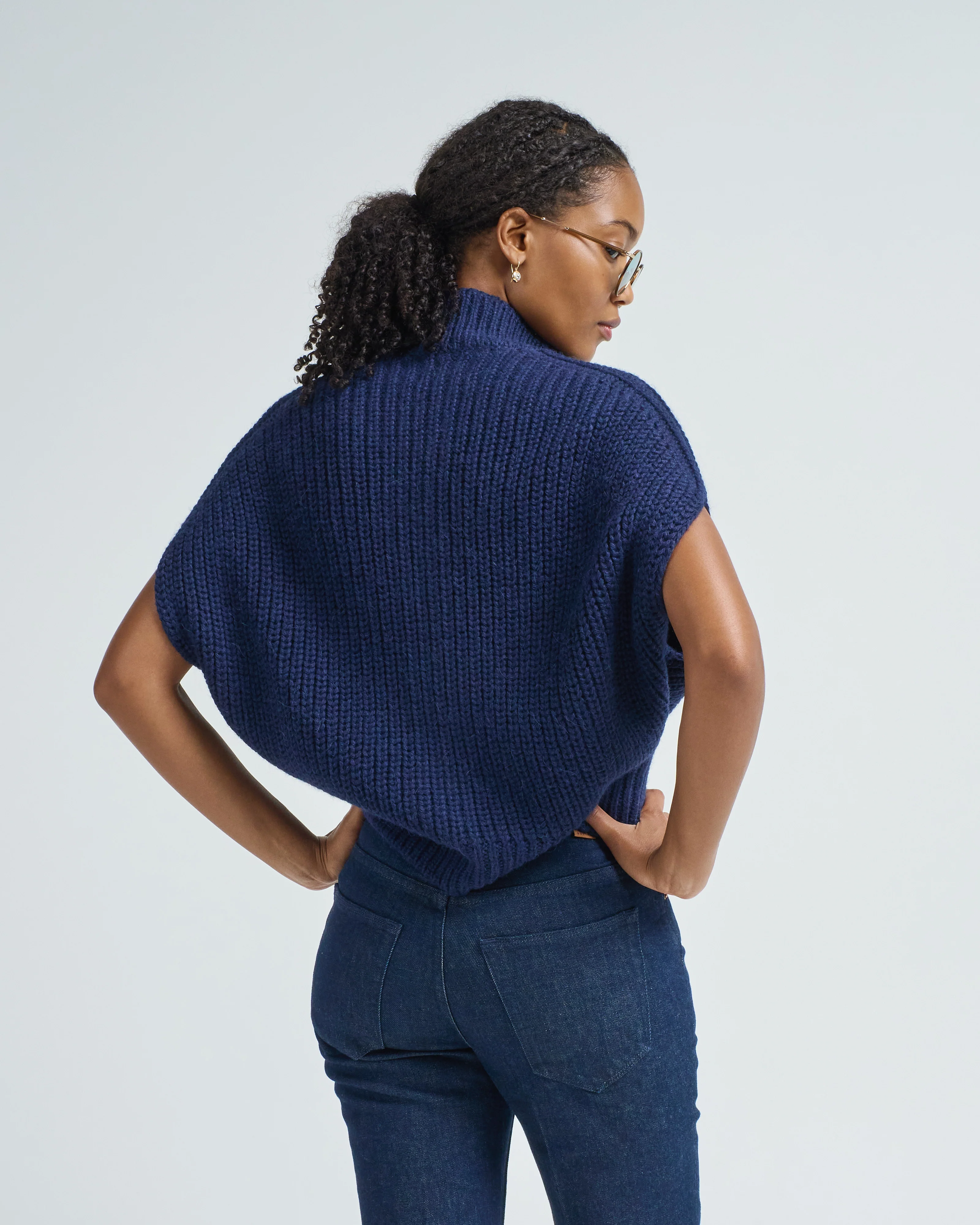 navy poncho with buttons - Image 3