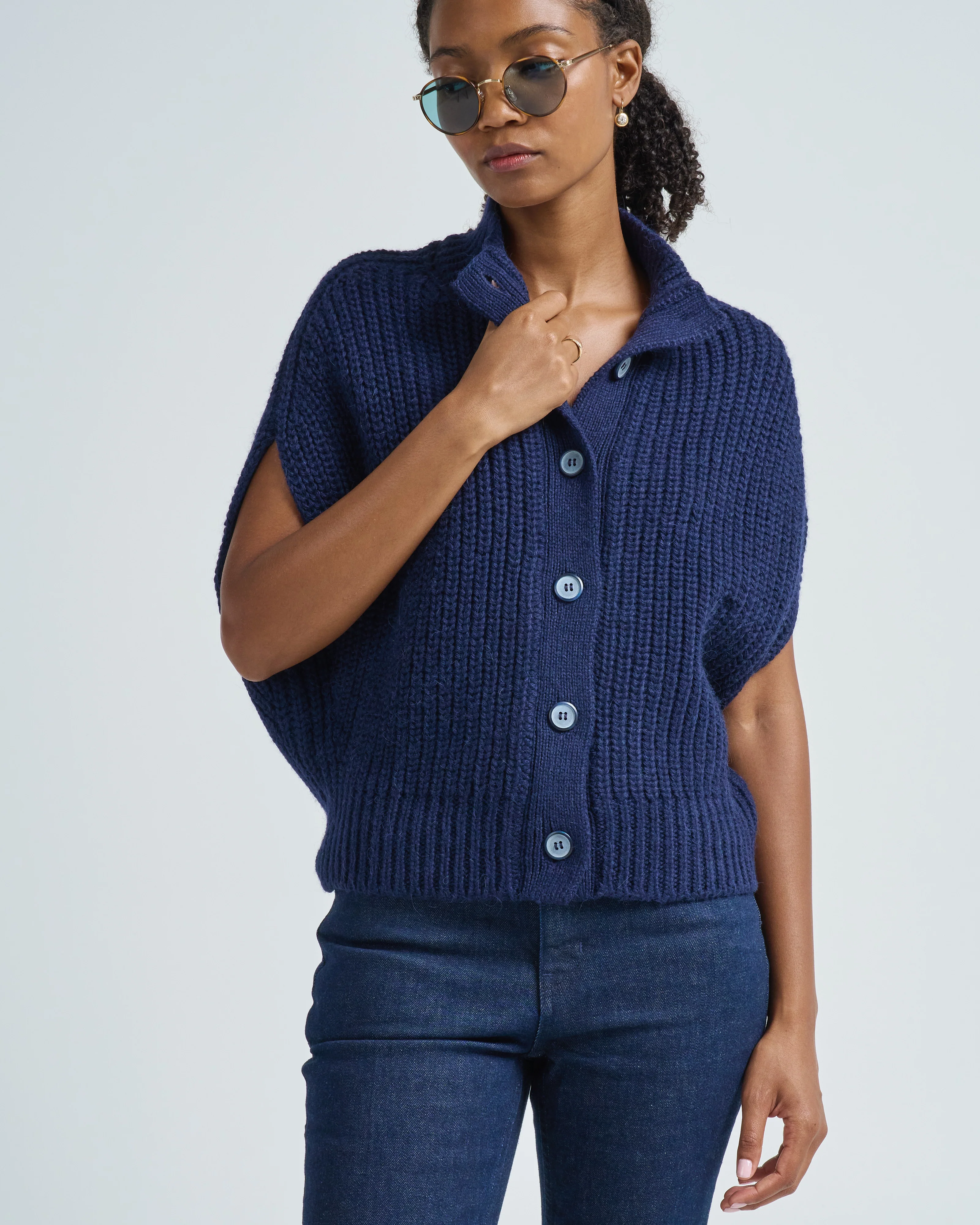 navy poncho with buttons - Image 4
