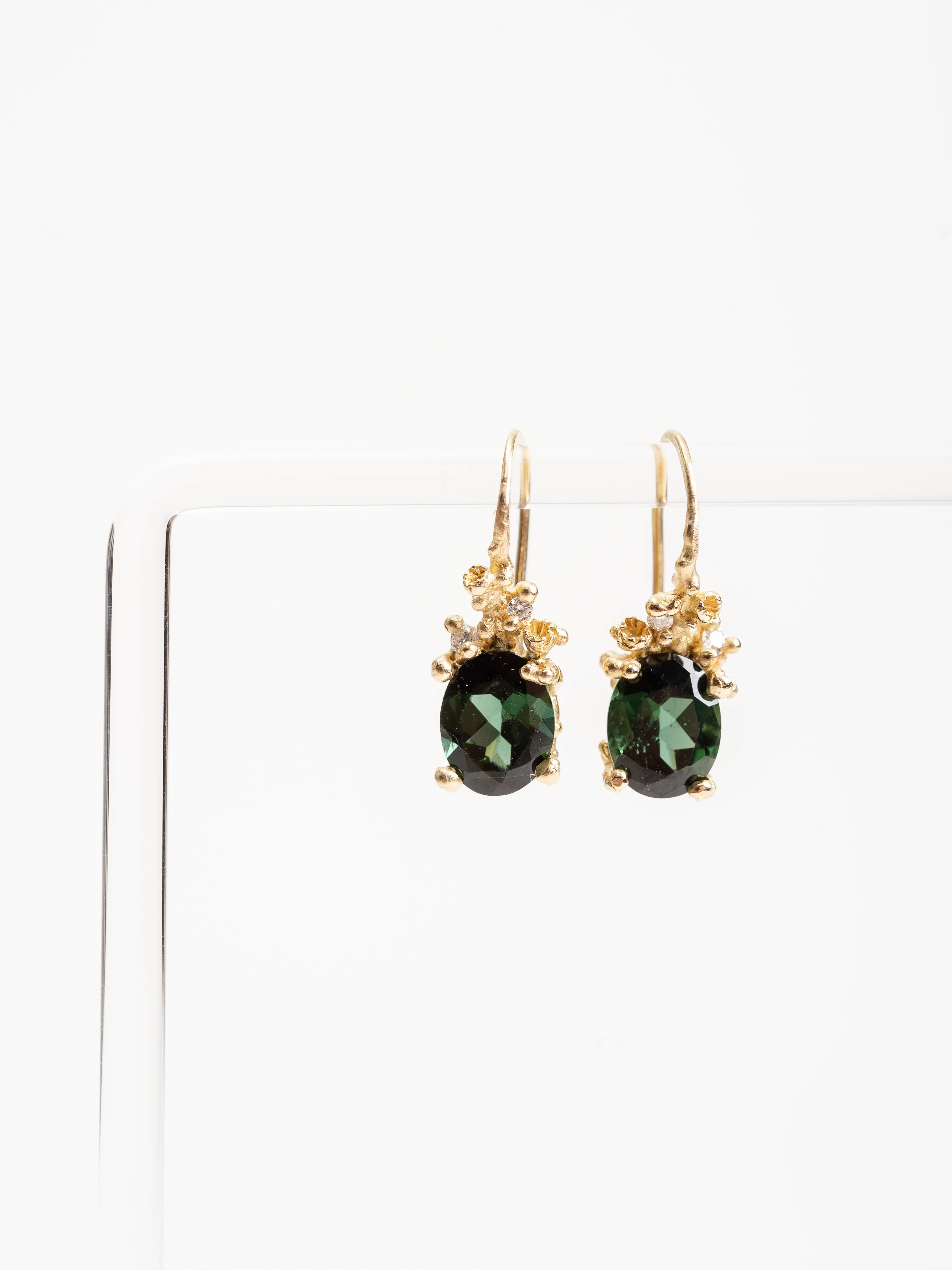 green tourmaline diamond earrings - 18k