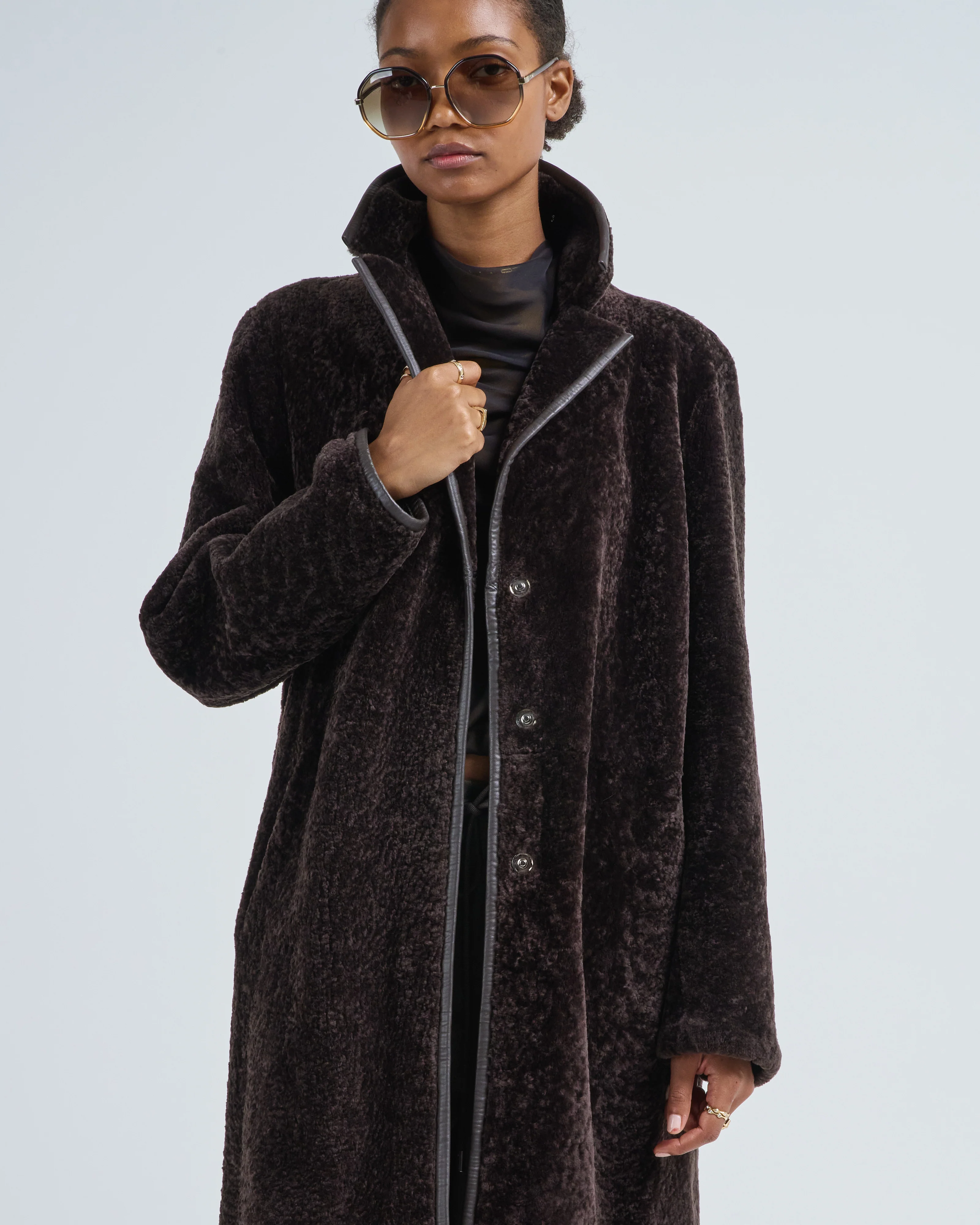 knee length shearling coat - Image 2